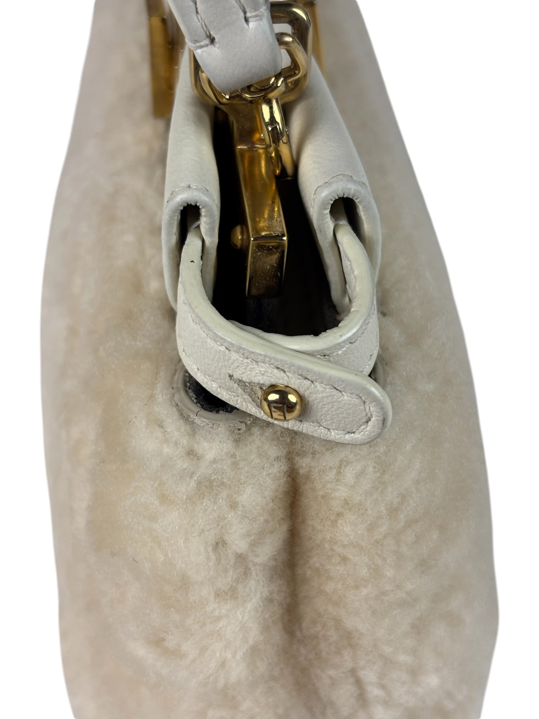 Fendi Cream Fur Lambskin Trim Micro Peekaboo Two-Way Bag