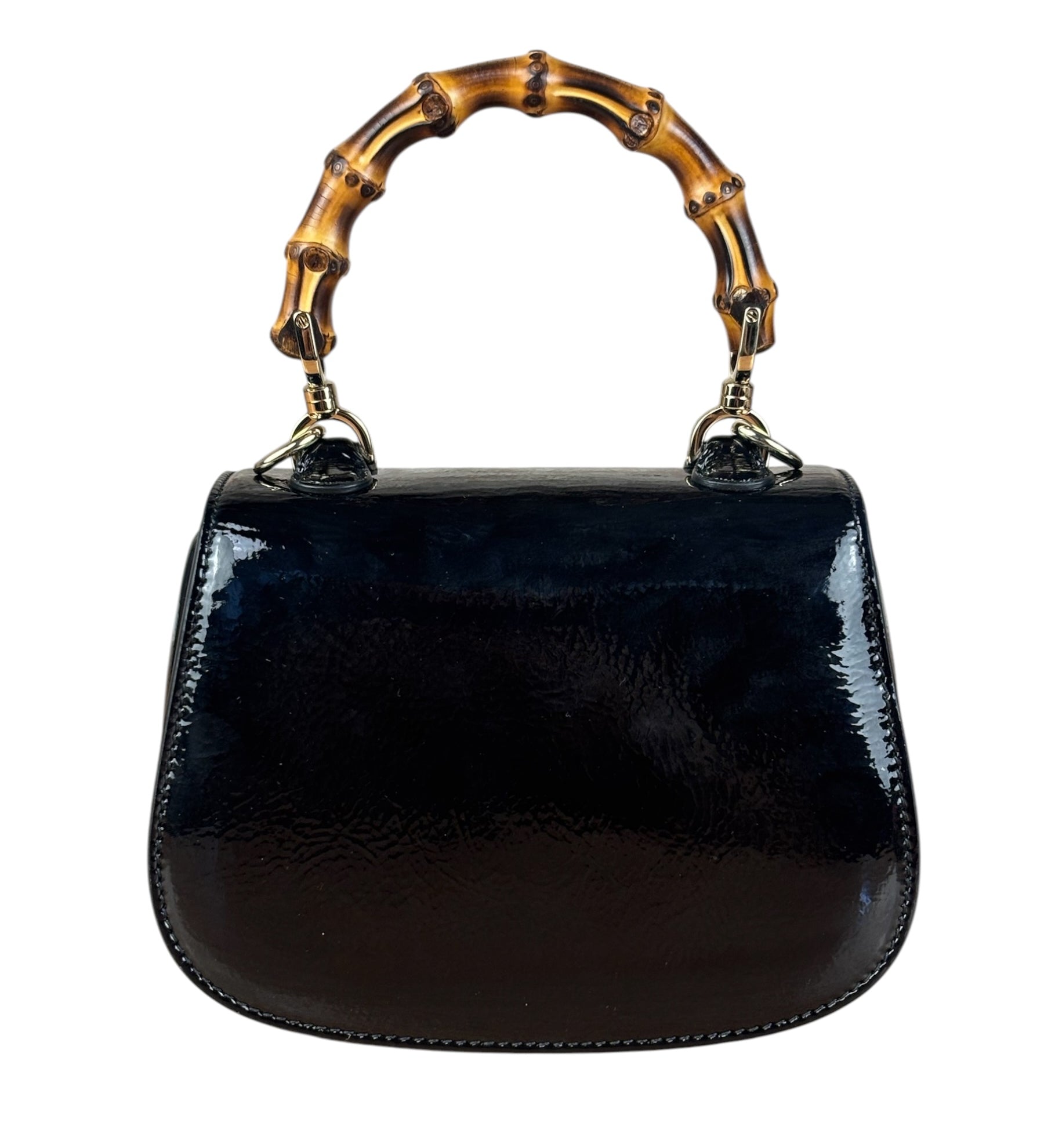Gucci Bamboo Mini Top Handle Patent Leather Black