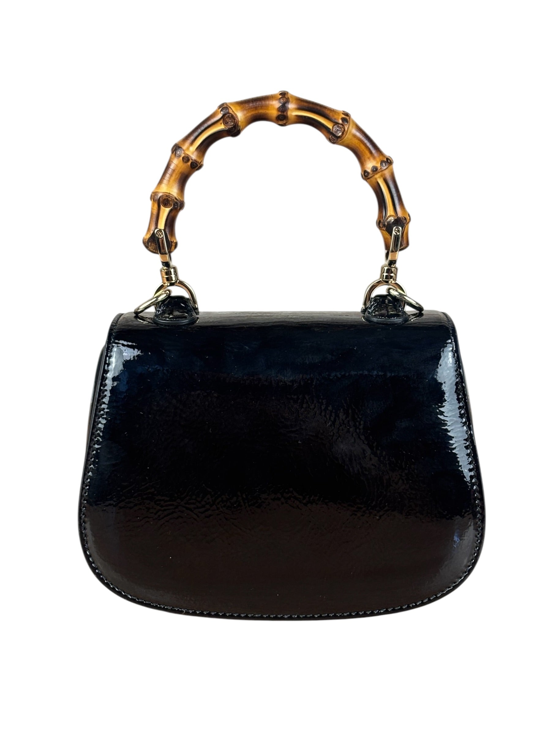 Gucci Bamboo Mini Top Handle Patent Leather Black