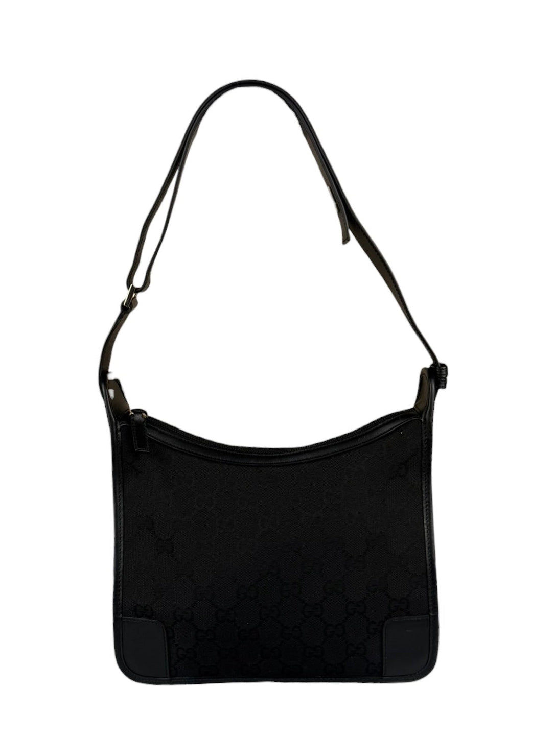 Gucci Black Canvas Leather Trim Shoulder Bag