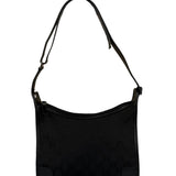Gucci Black Canvas Leather Trim Shoulder Bag