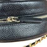 Chanel Black Quilted Caviar Leather CC Filigree Round Chain Clutch 2019