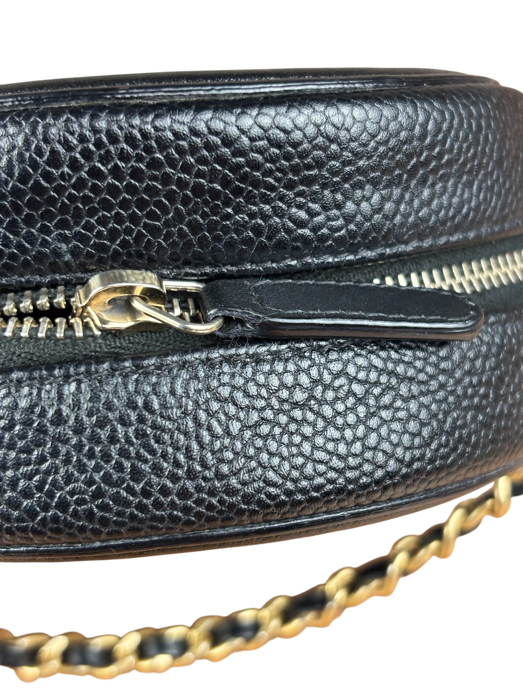 Chanel Black Quilted Caviar Leather CC Filigree Round Chain Clutch 2019