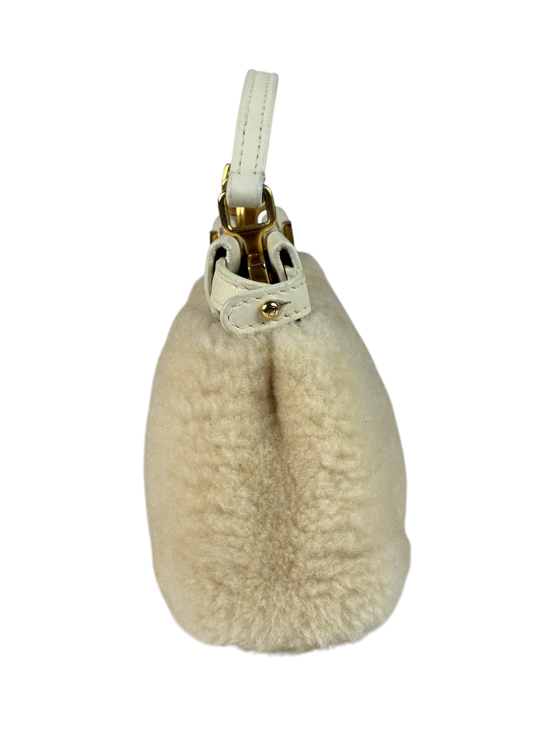 Fendi Cream Fur Lambskin Trim Micro Peekaboo Two-Way Bag