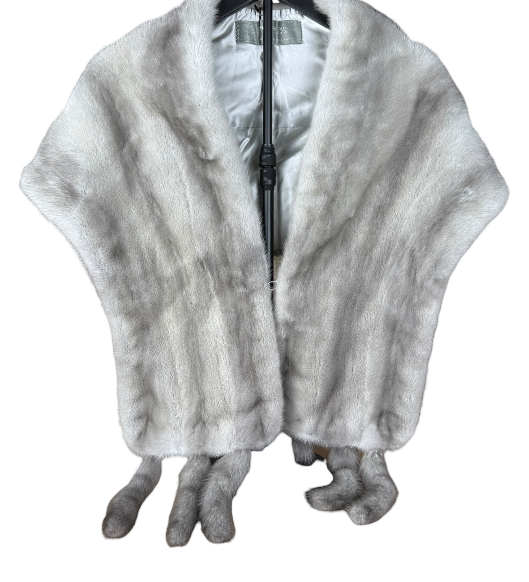 Saga Mink Vintage Grey Fur Tailed Shawl