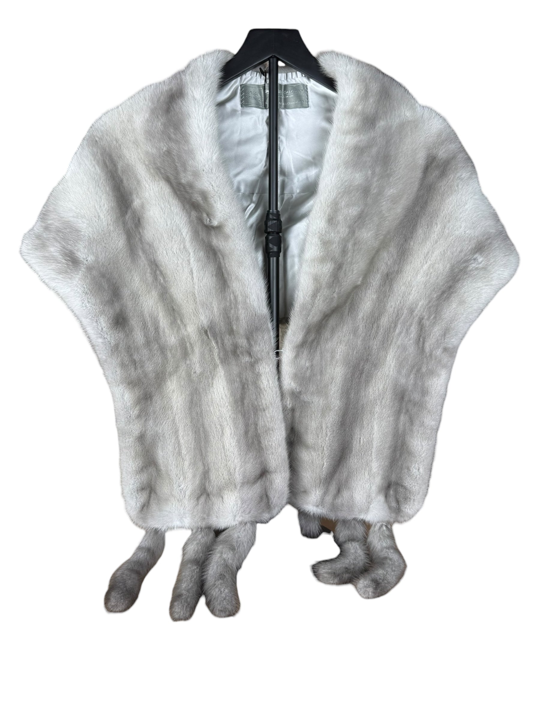 Saga Mink Vintage Grey Fur Tailed Shawl