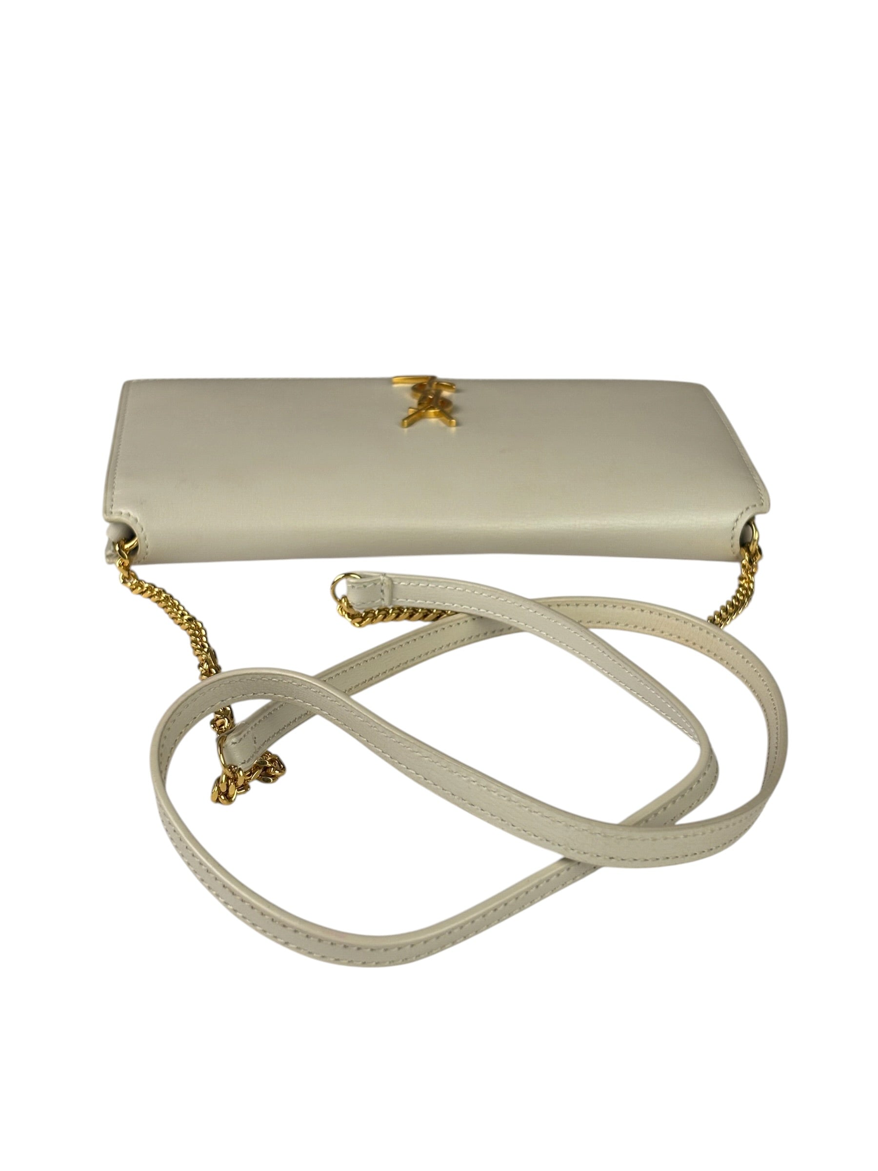 YSL Beige Leather Cassandre Flap Phone Holder