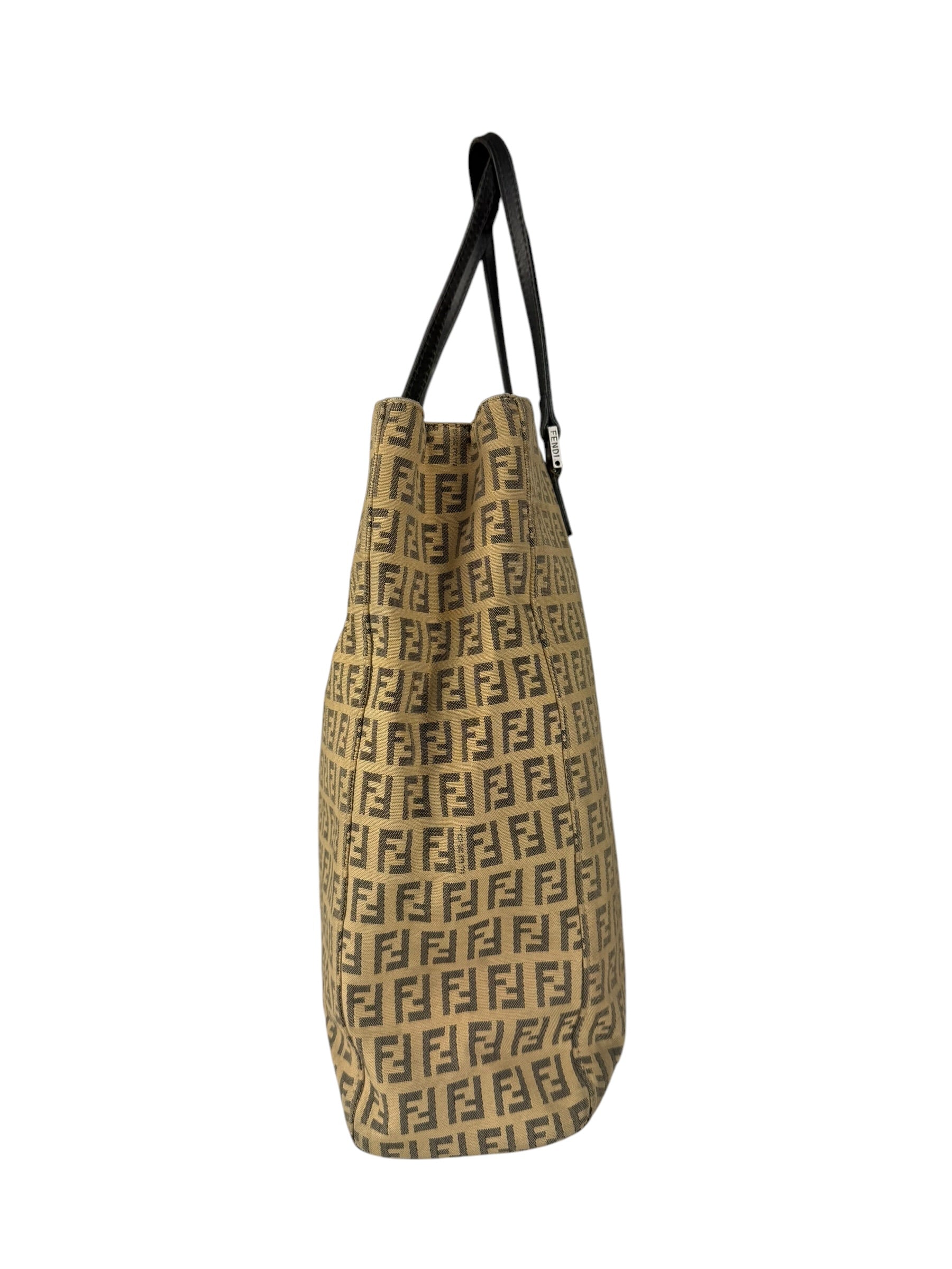 Fendi FF Beige Canvas Double Pocket Tote Bag
