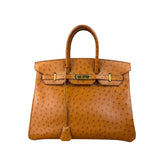 Hermes Birkin 35 Ostrich Leather Handbag Gold Hardware