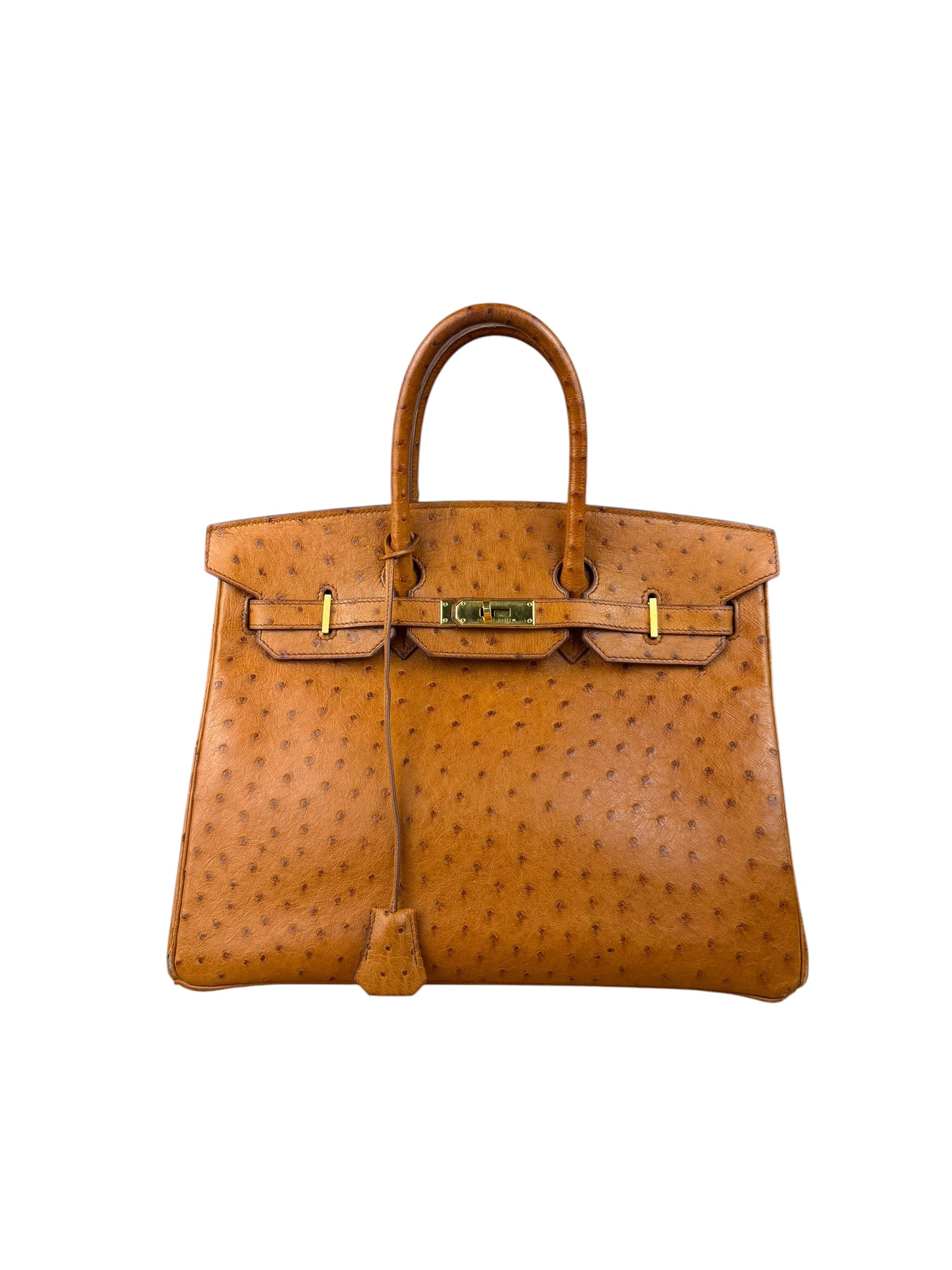 Hermes Birkin 35 Ostrich Leather Handbag Gold Hardware