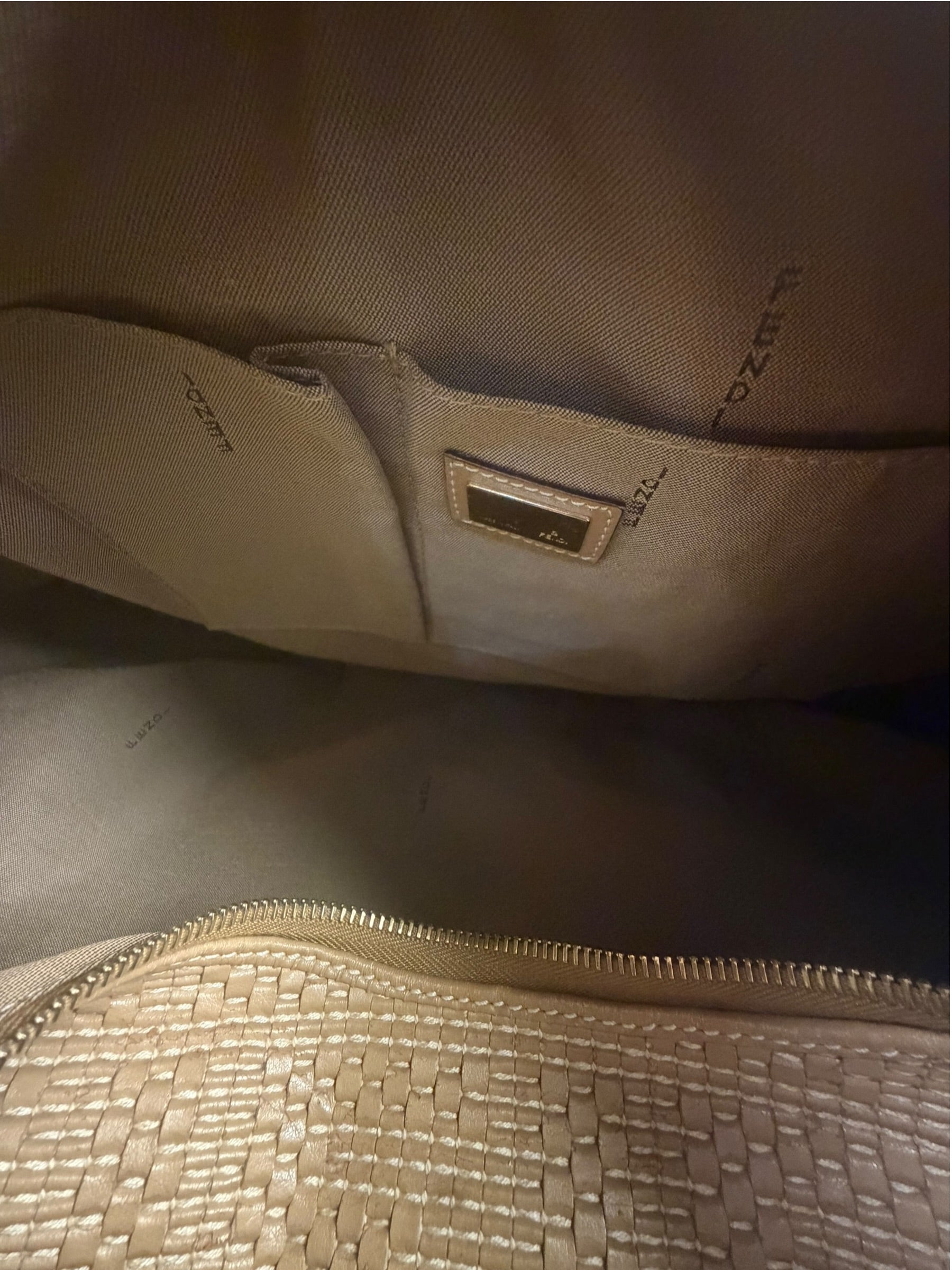 Fendi Beige Leather Trim Woven Hobo Bag