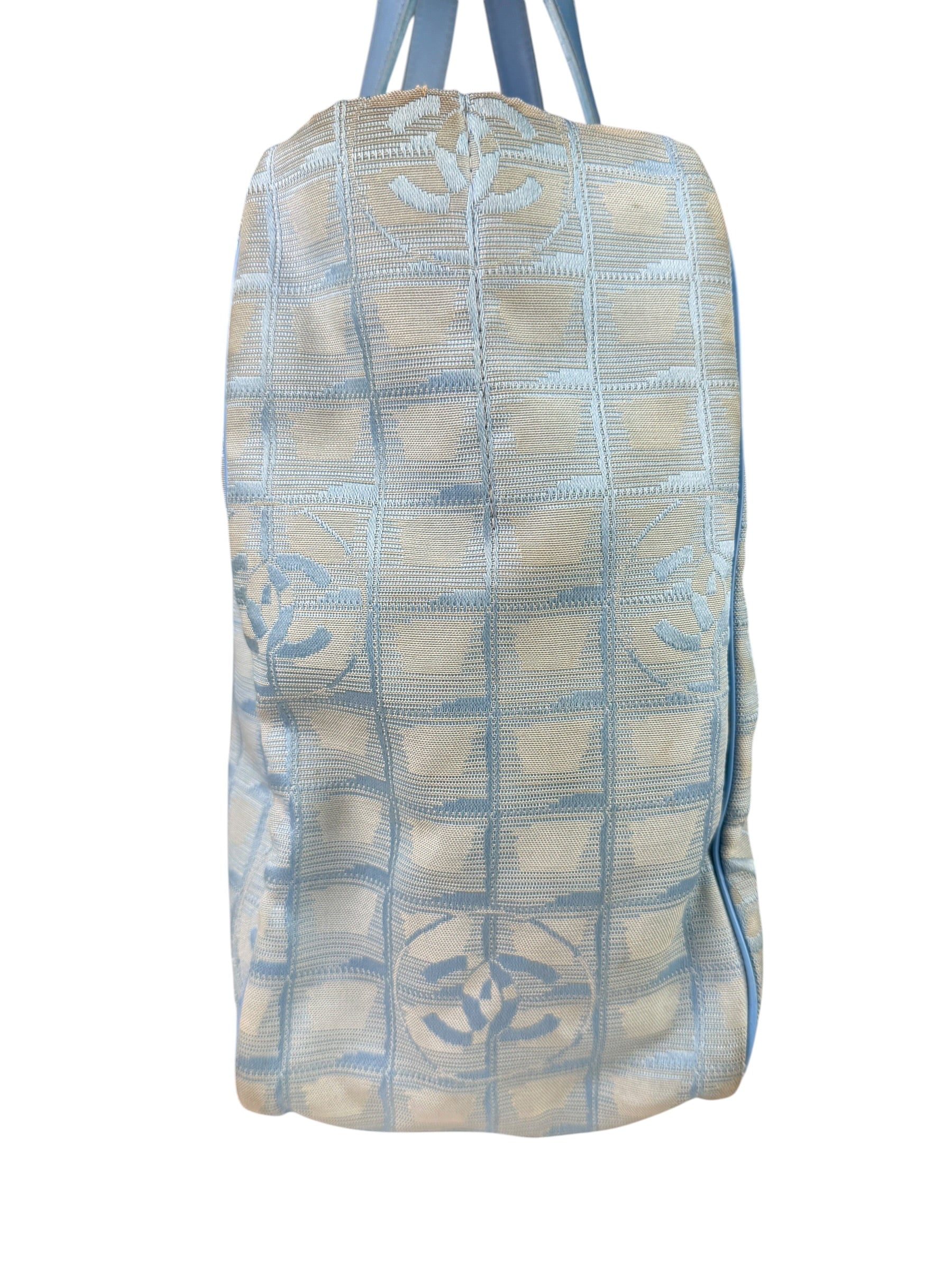 Chanel Light Blue Nylon/Leather Trim Travel Line Tote 2002
