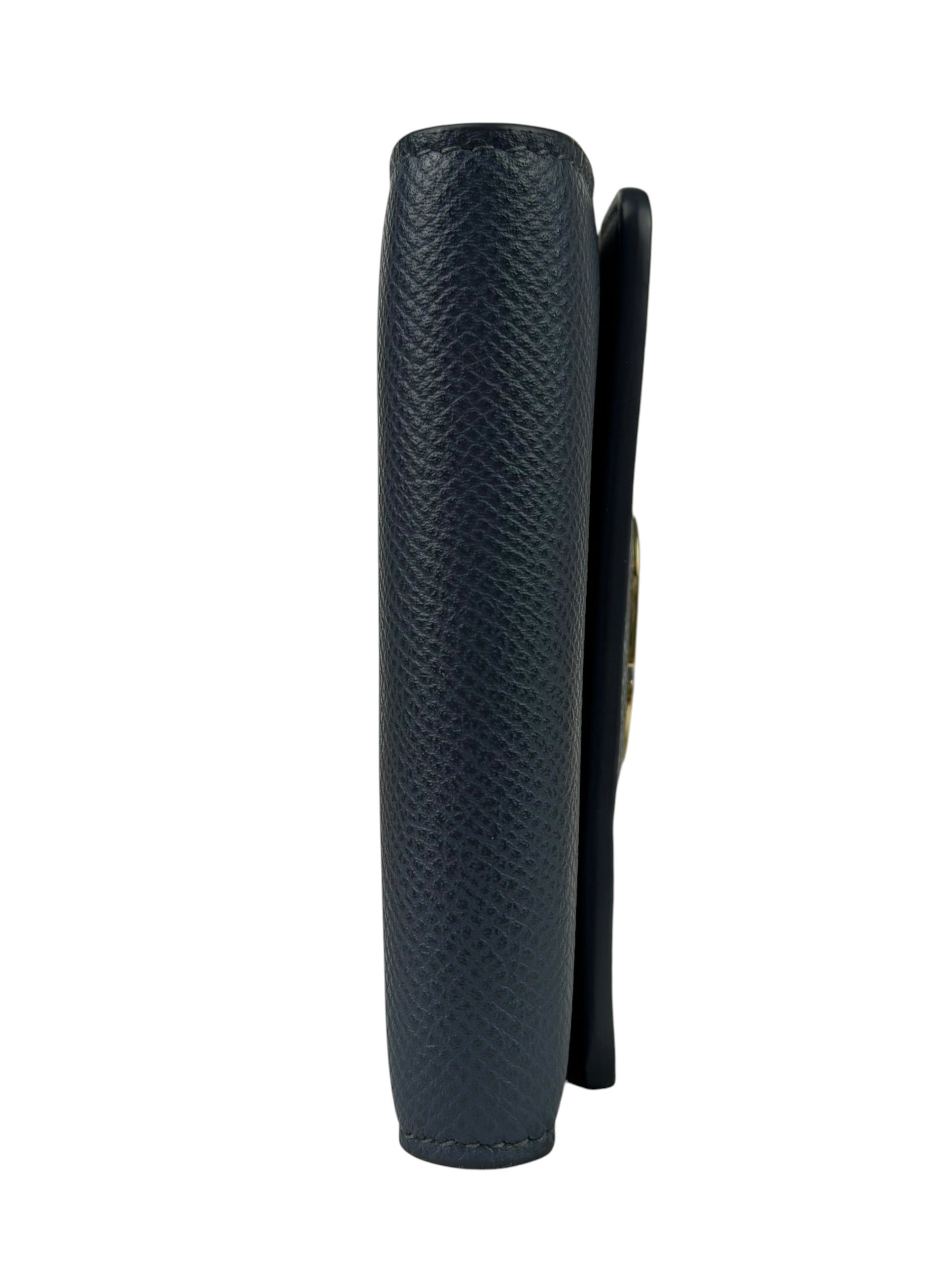 Christian Dior Navy Leather Tri-Fold Compact Wallet