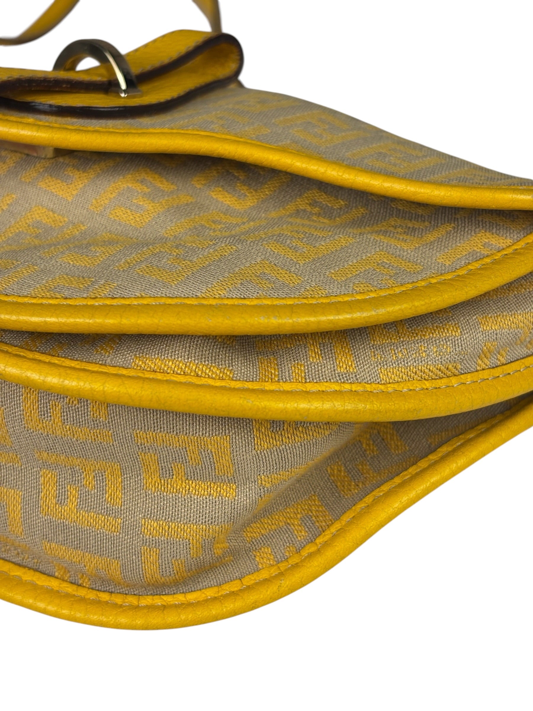 Fendi Yellow Leather Trim Zucca Crossbody Bag