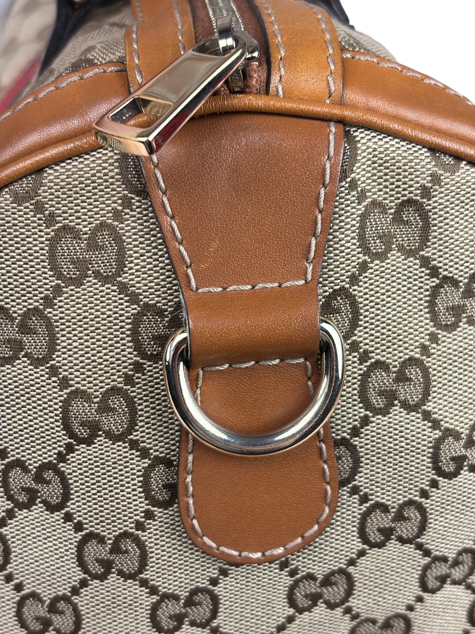 Gucci Beige/Brown GG Web Boston Two-Way Bag
