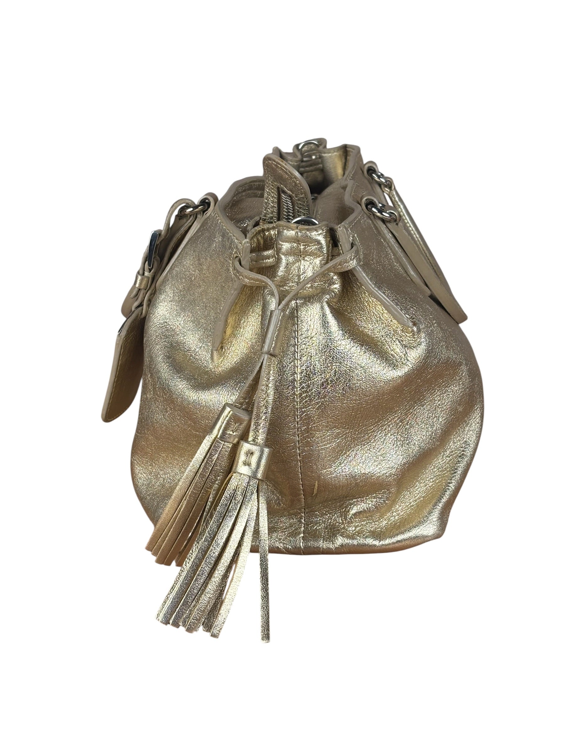 Prada Vintage Metallic Gold Leather Satchel Handbag