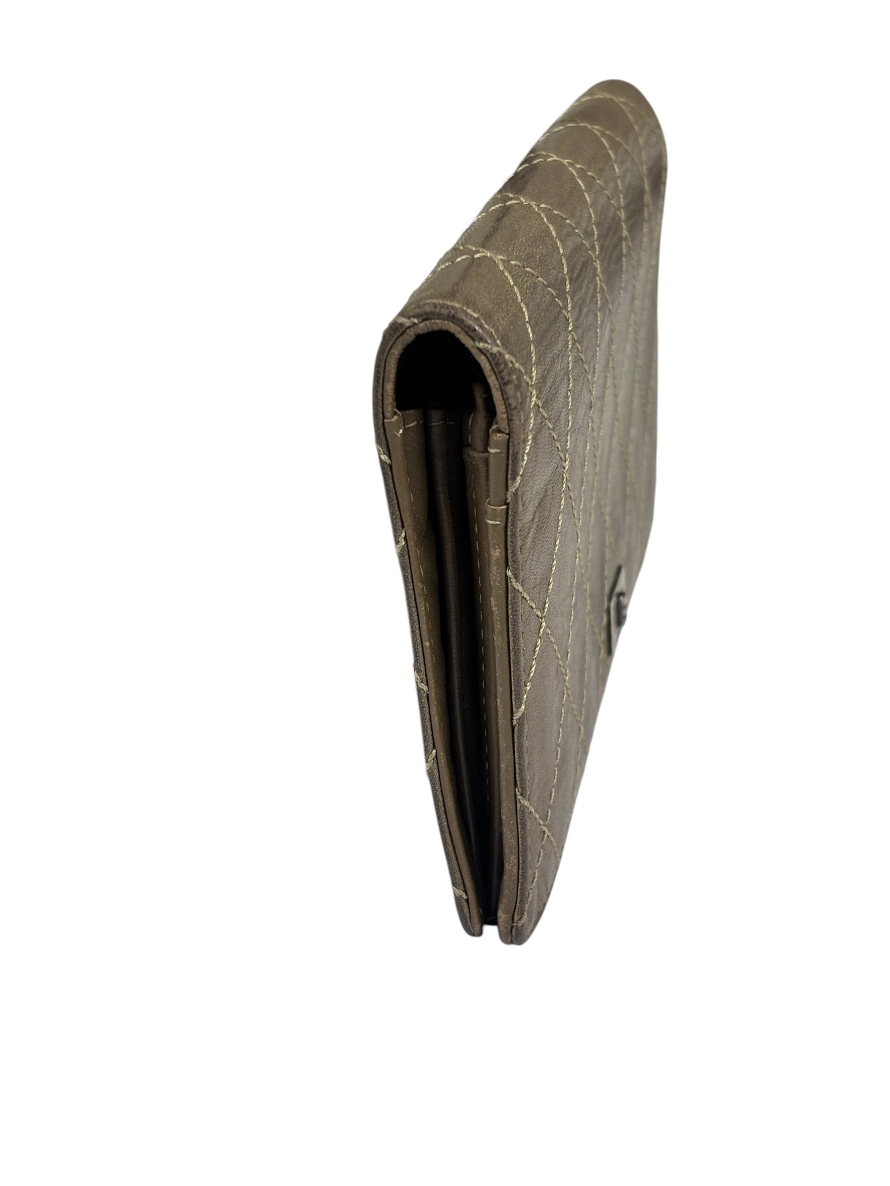 Chanel Metallic Bronze Quilted Leather Bi-Fold Long Wallet