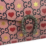 Gucci Pink Leather Dionysus GGCrystal Valentines Small Wallet On Chain