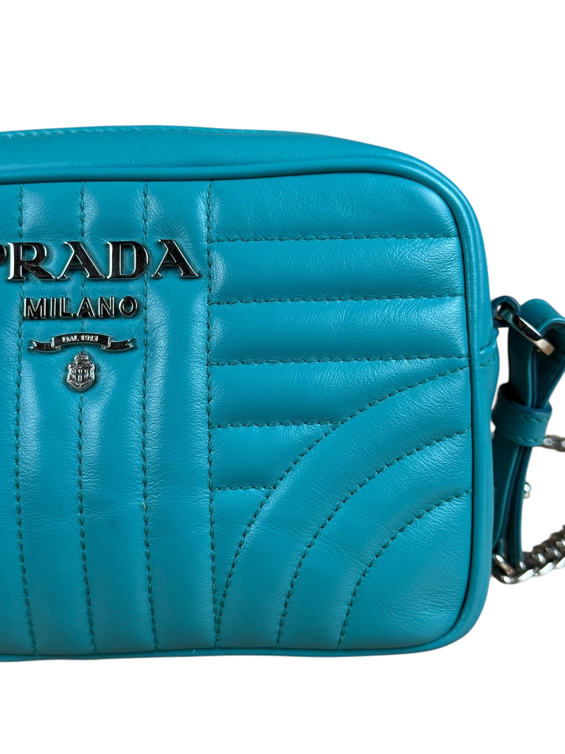 Prada Teal Diagramme Leather Chain Crossbody