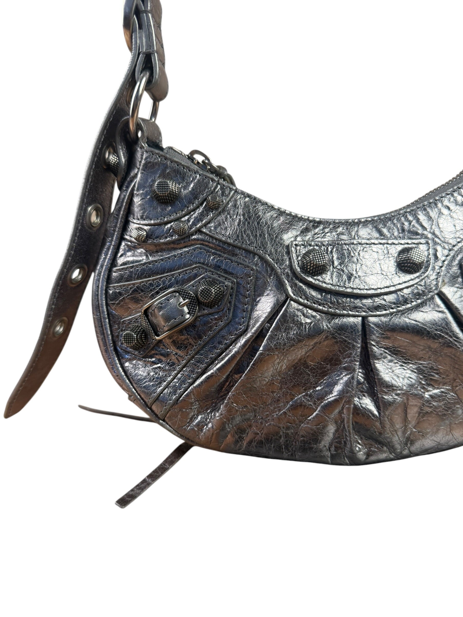 Balenciaga Silver Leather Le Cagole Shoulder Bag