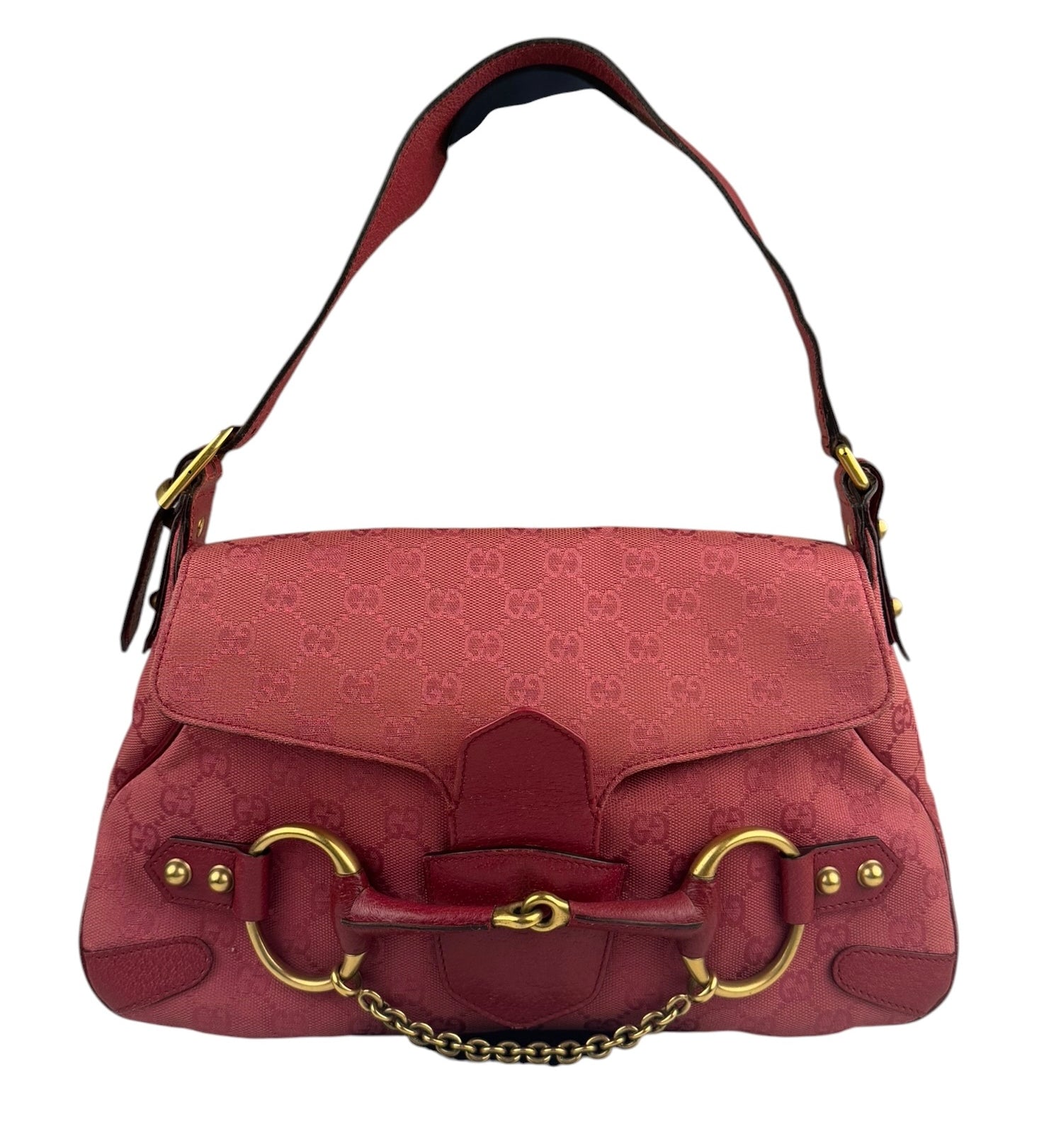 Gucci GG Vintage Pink Canvas Horsebit Shoulder Bag