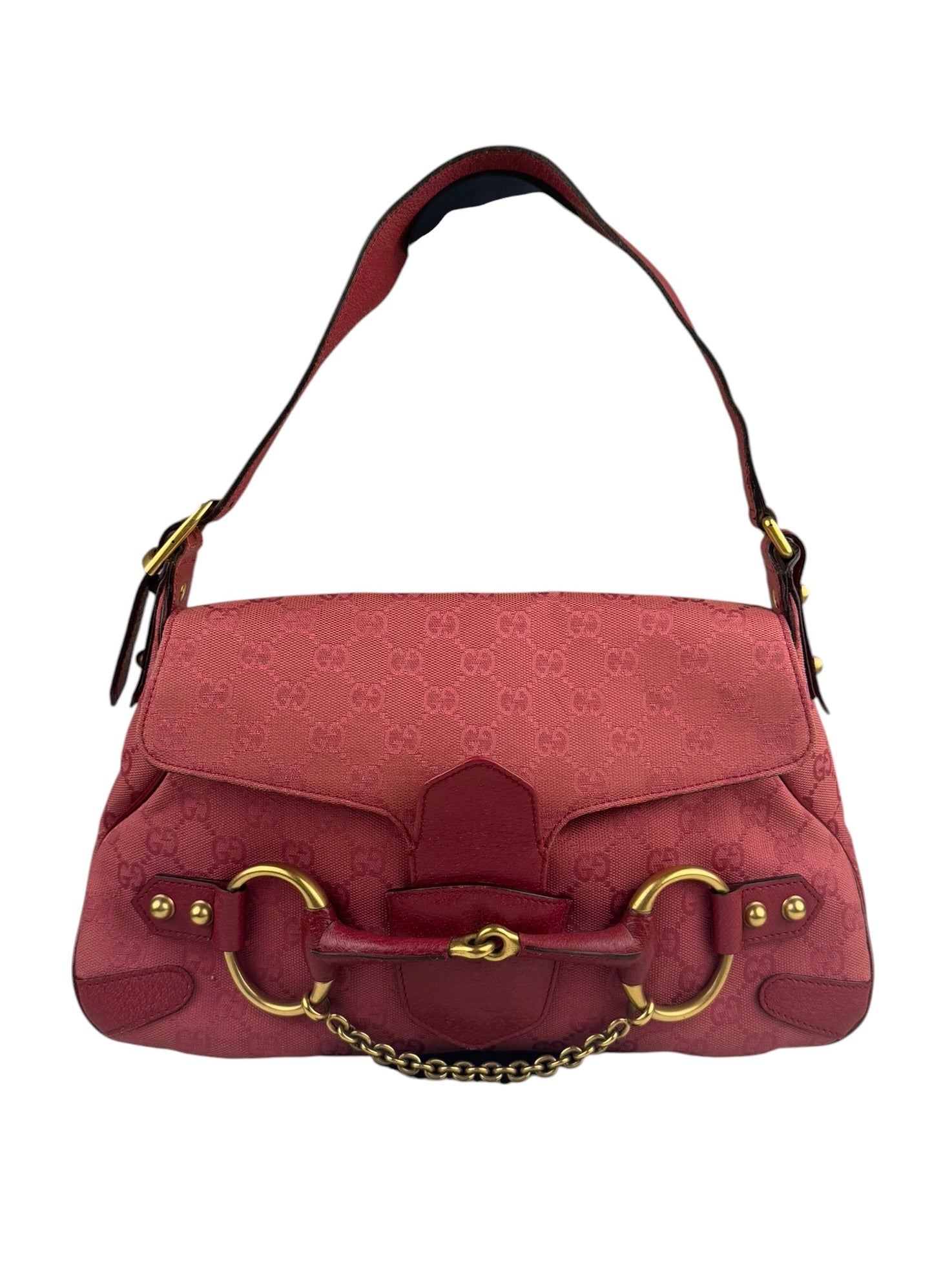 Gucci GG Vintage Pink Canvas Horsebit Shoulder Bag