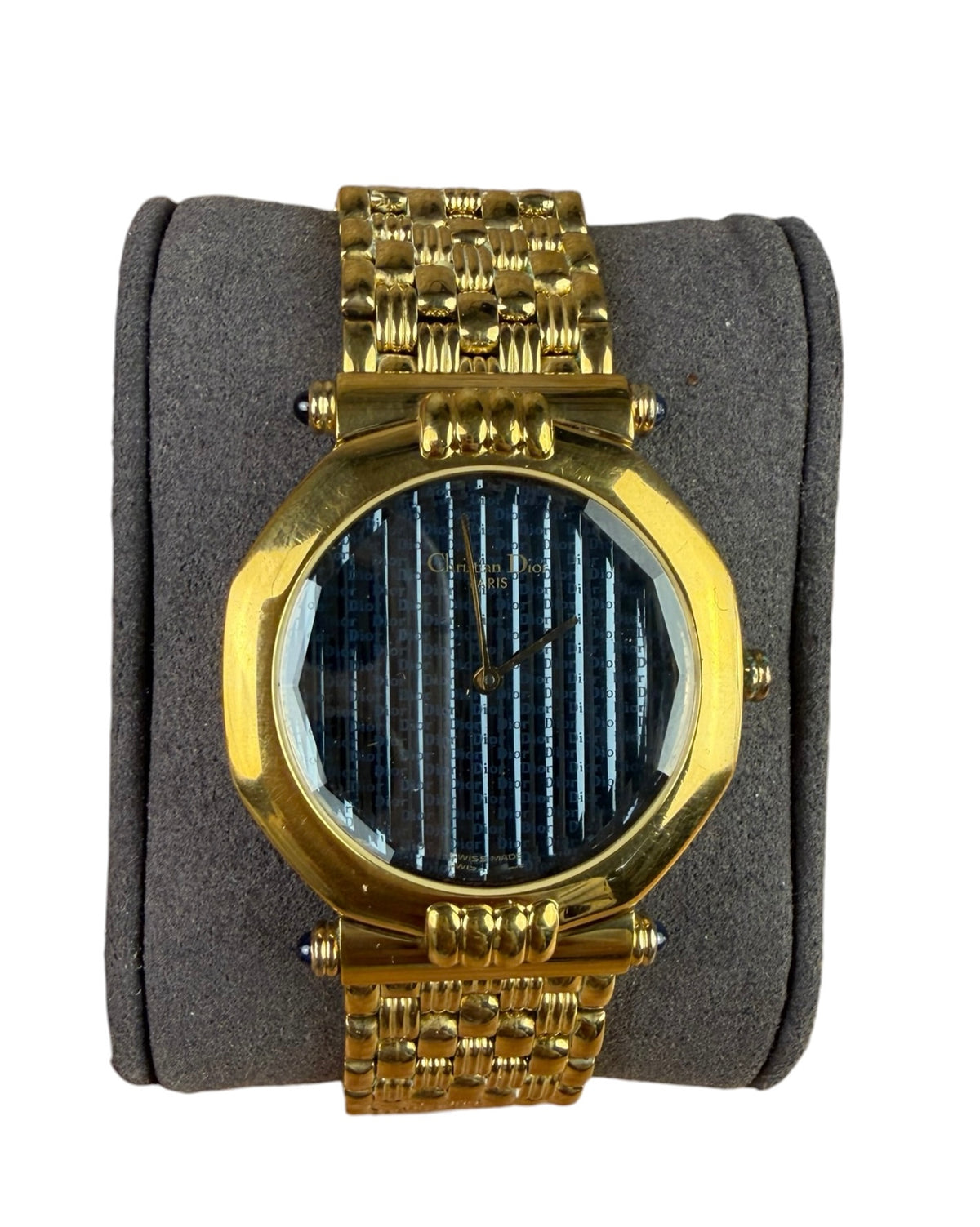 Christian Dior 63151 Blue Octagon Dial Gold Plated Band
