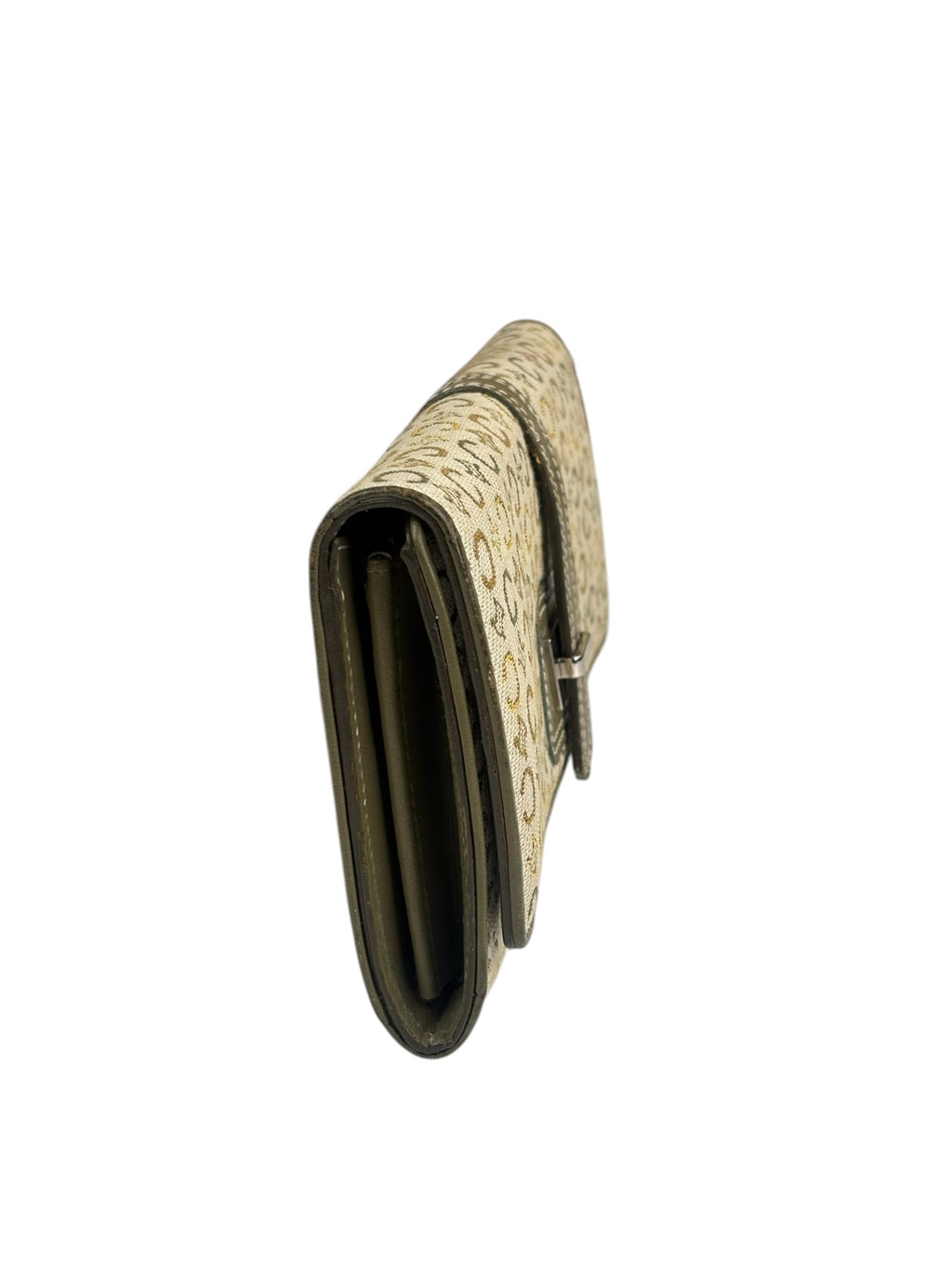 Celine Green/Beige Leather Trim Macadam Flap Wallet