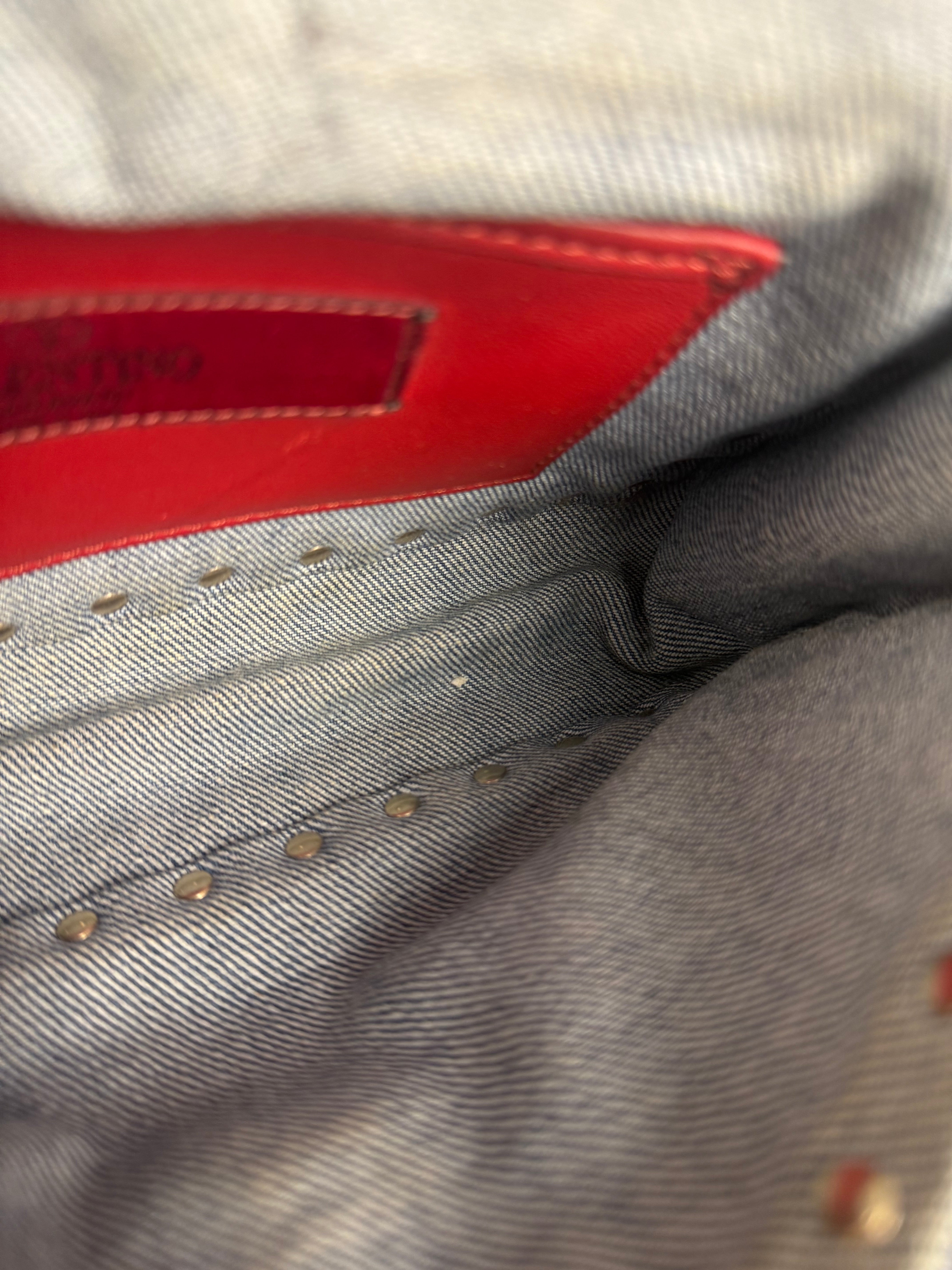 Valentino Garavani Denim Rockstud Spike Shoulder Bag