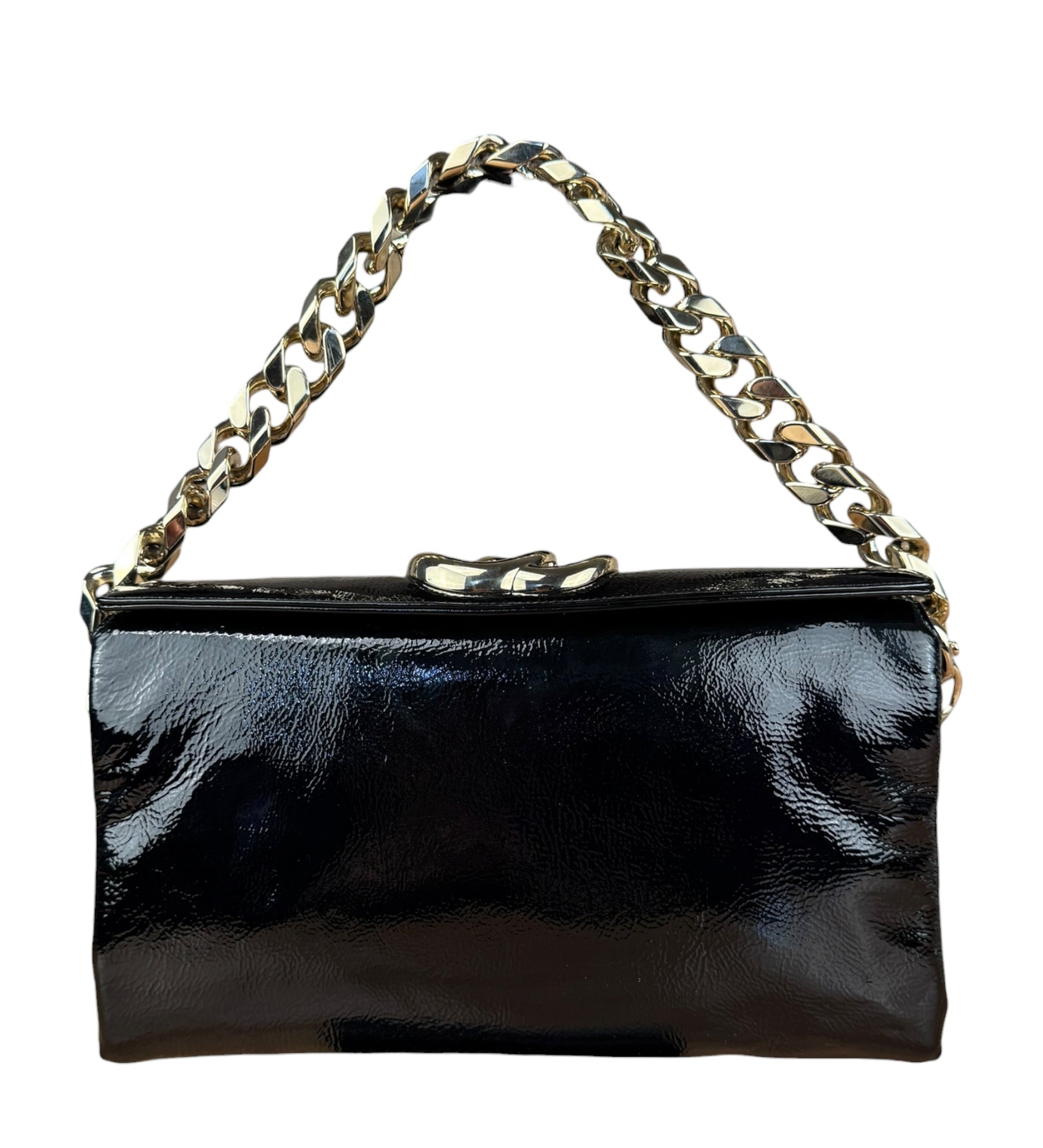 Gucci Black Patent Leather Chain Double G Shoulder Bag