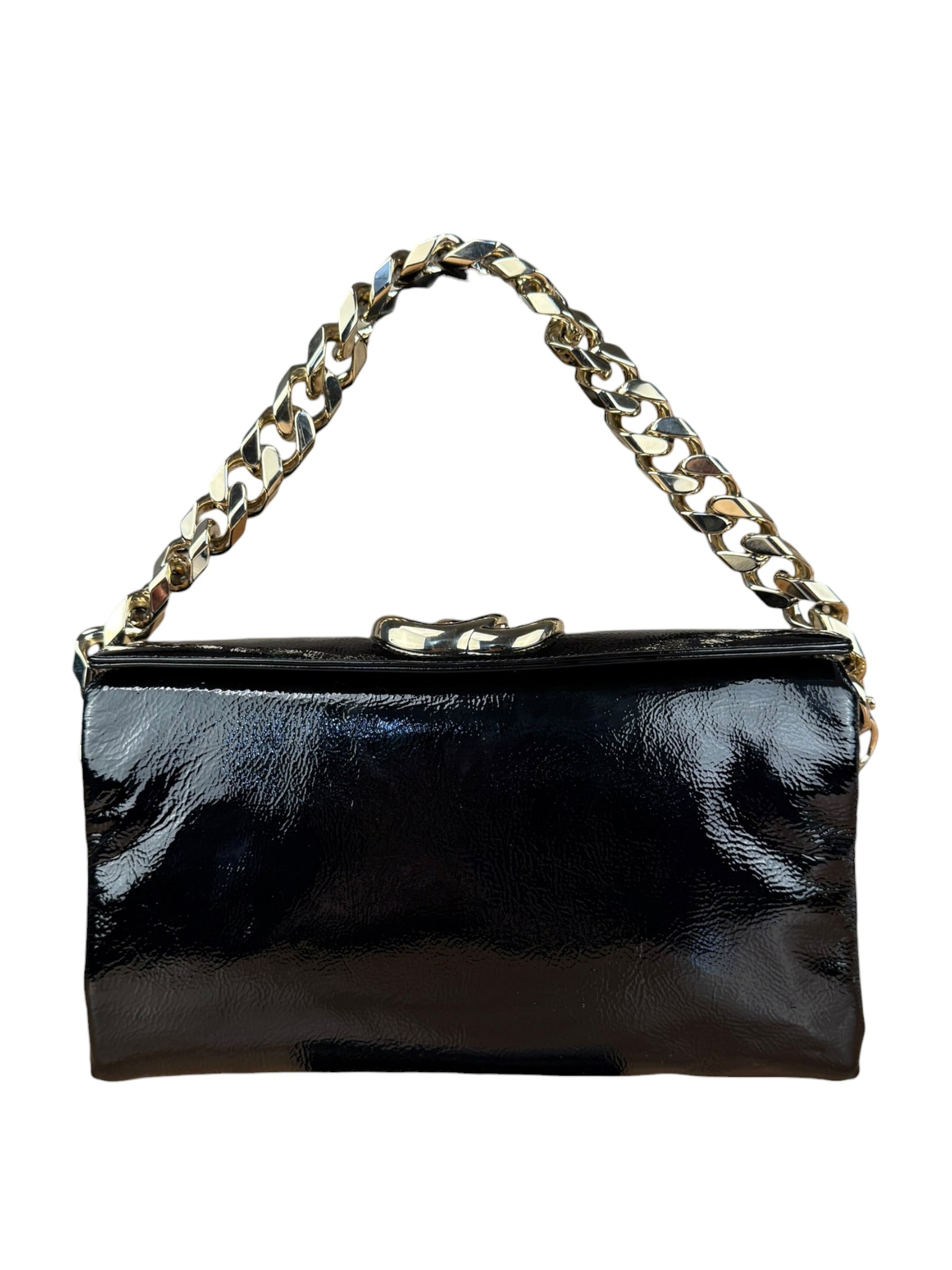 Gucci Black Patent Leather Chain Double G Shoulder Bag