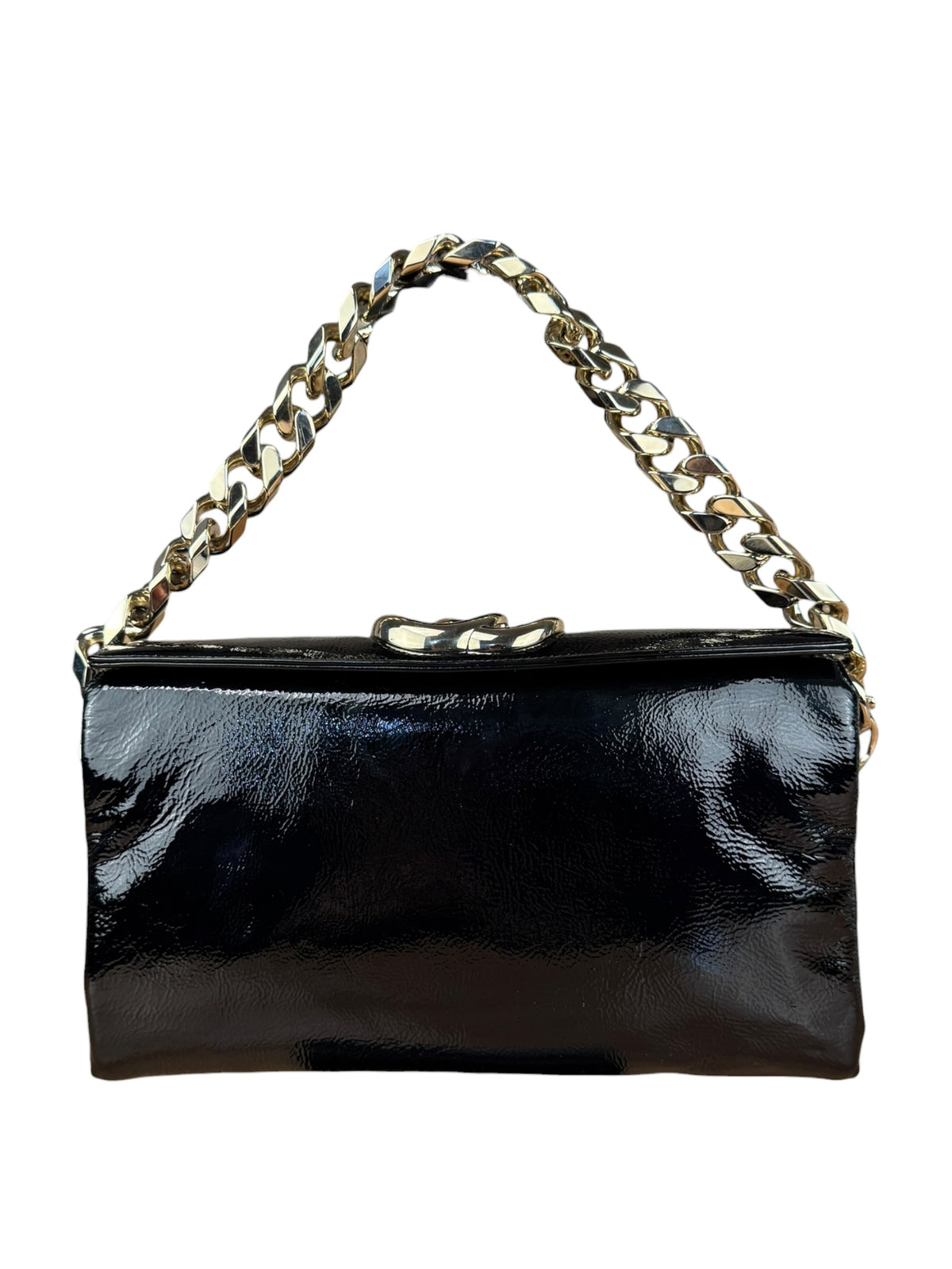 Gucci Black Patent Leather Chain Double G Shoulder Bag