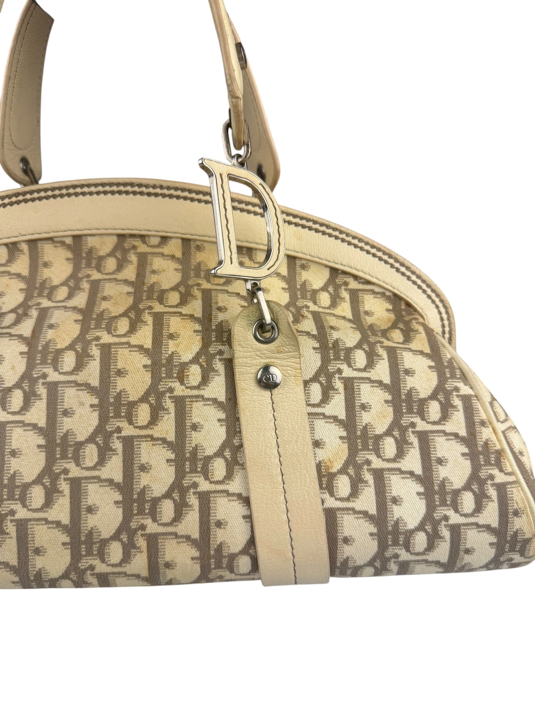 Christian Dior Vintage Monogram Flower Frame Satchel Hand Bag