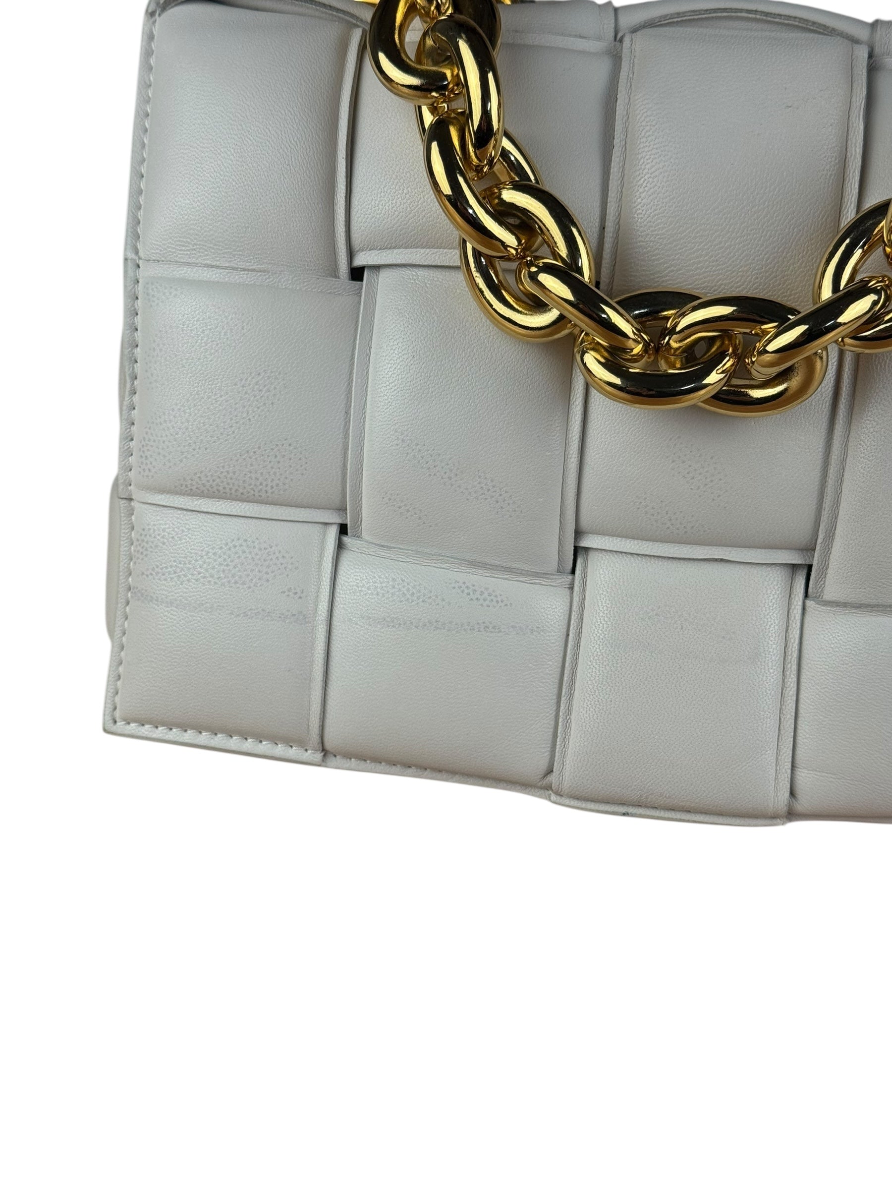 Bottega Veneta White Leather Padded Cassette Chain Bag