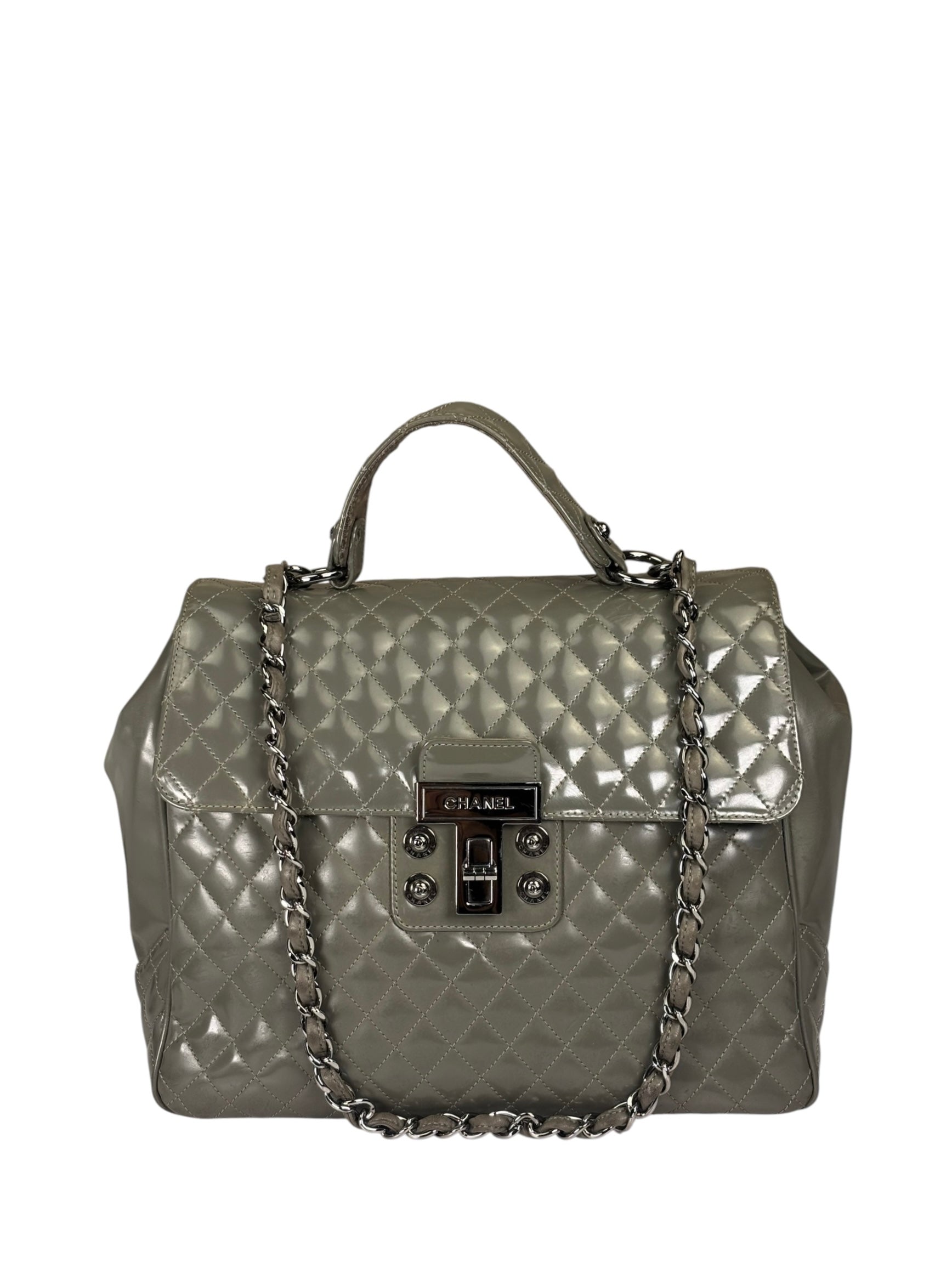 Chanel Grey Patent Leather Mademoiselle Kelly Flap Bag 2008