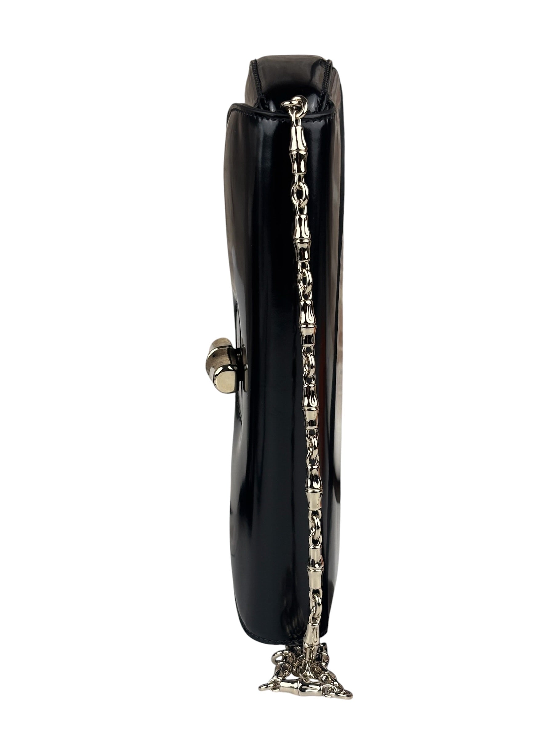 Gucci Black Leather Bamboo Night Small Clutch/Pochette