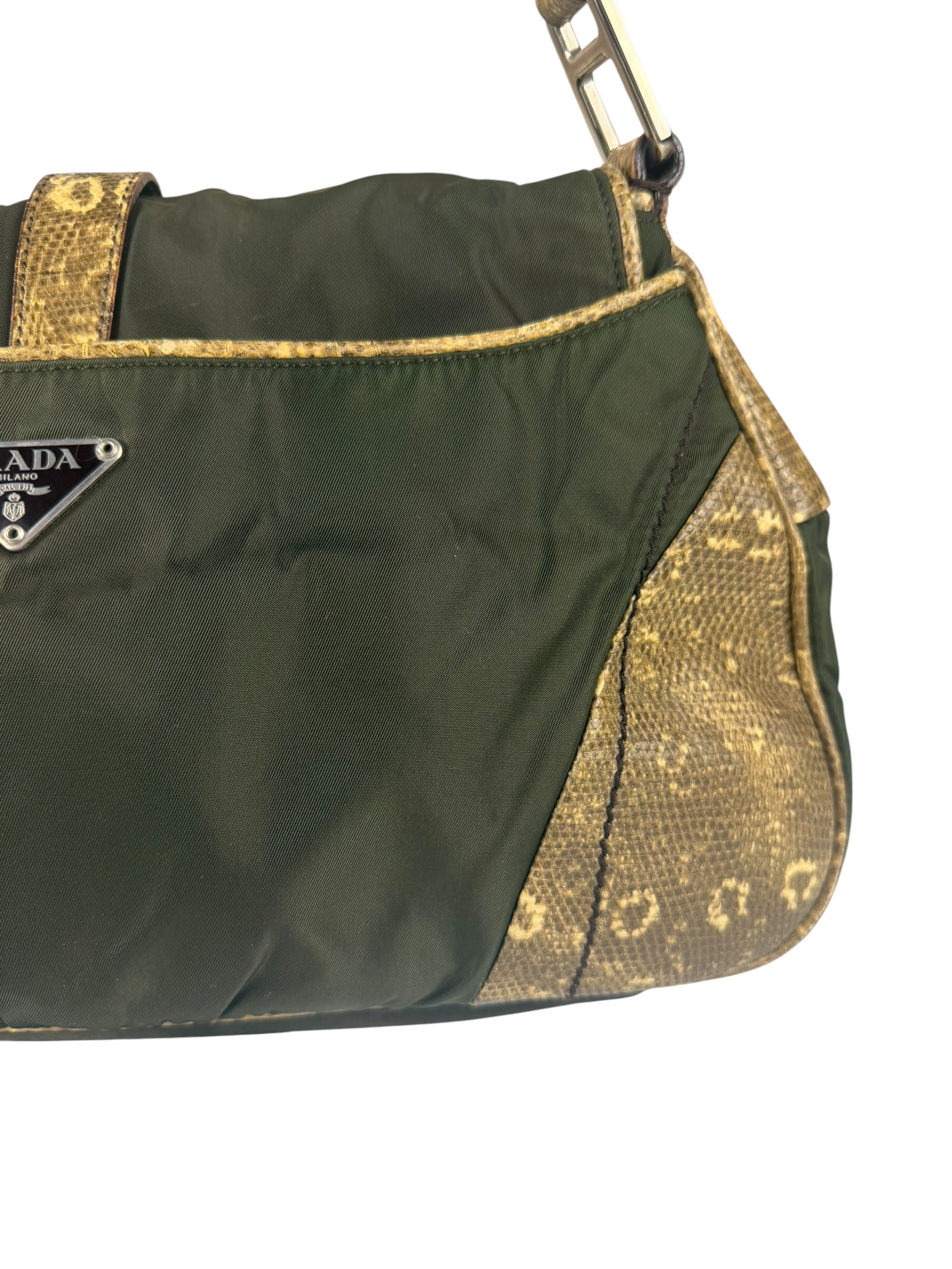 Prada Vintage Kakhi Green Nylon Shoulder Bag