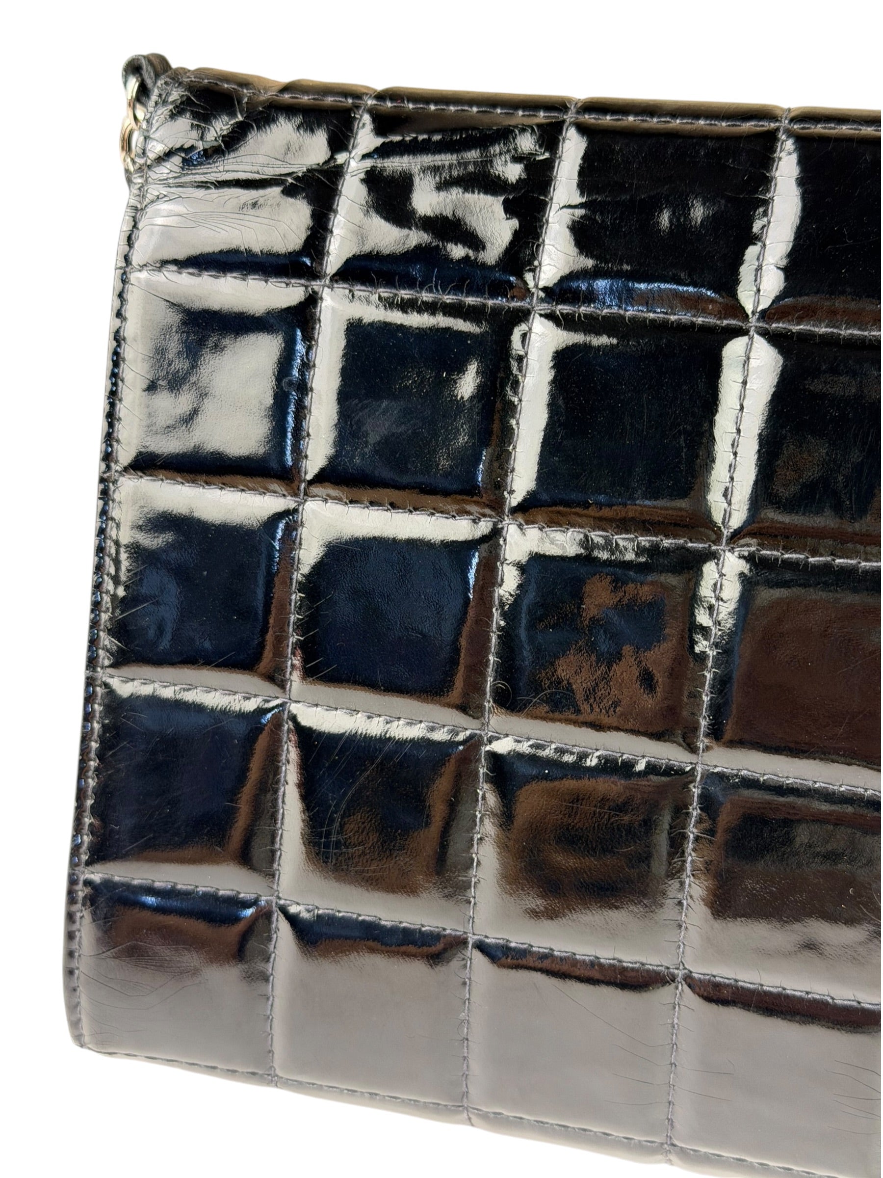Chanel Black Patent Leather Chocolate Bar Flap Bag 2000