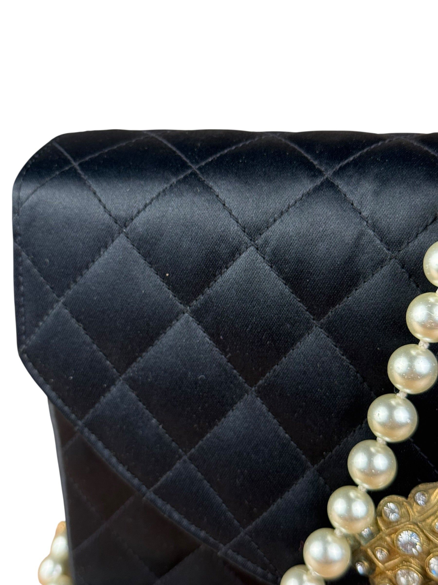 Chanel Black Quilted Satin Gripoix 1986