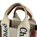 Chloe Brown Leather Trim/Linen Canvas Woody Small Tote