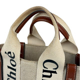 Chloe Brown Leather Trim/Linen Canvas Woody Small Tote