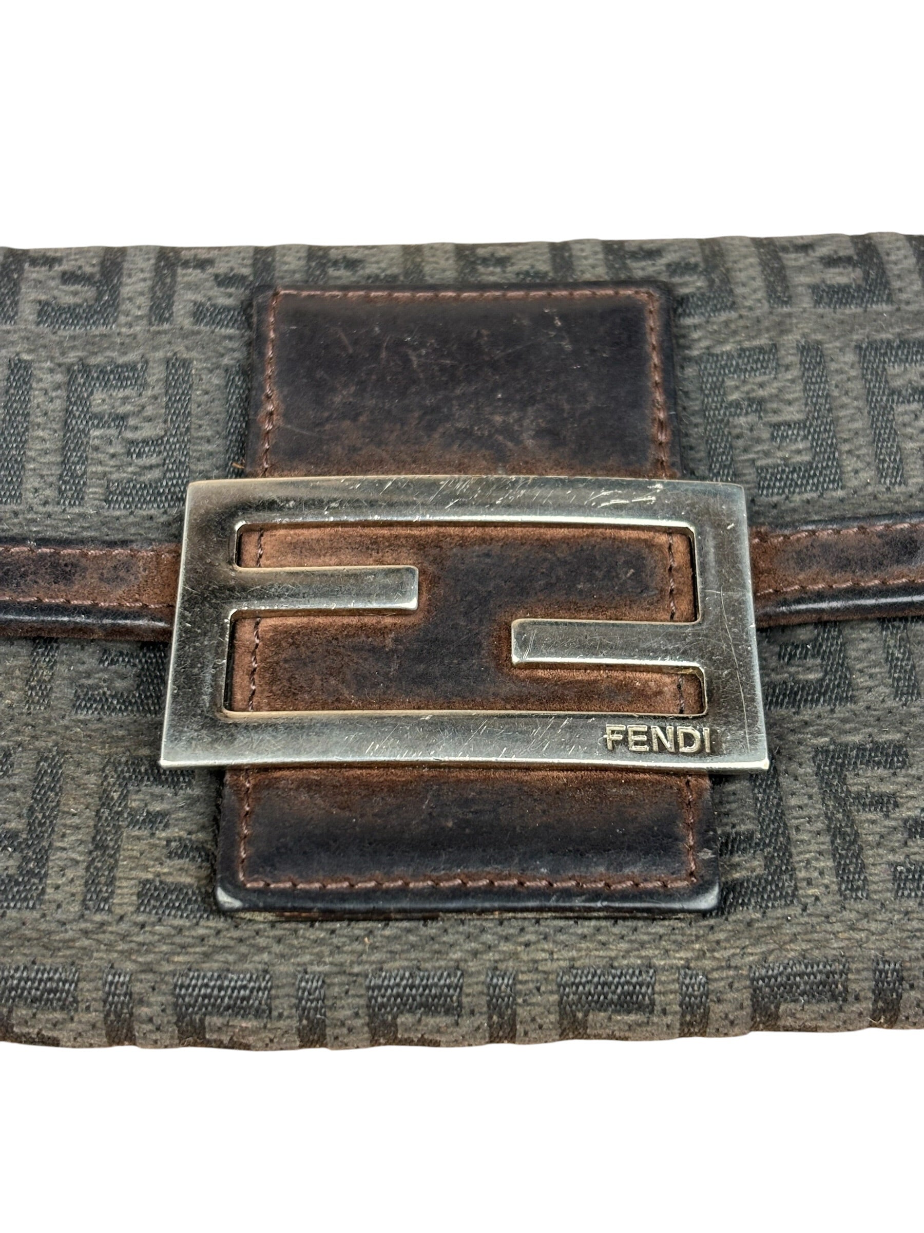 Fendi Vintage Leather Trim FF Zucca Long Wallet