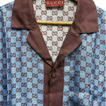 Gucci Brown/Blue Canvas GG Printed Silk Twill Short Sleeve Shirt