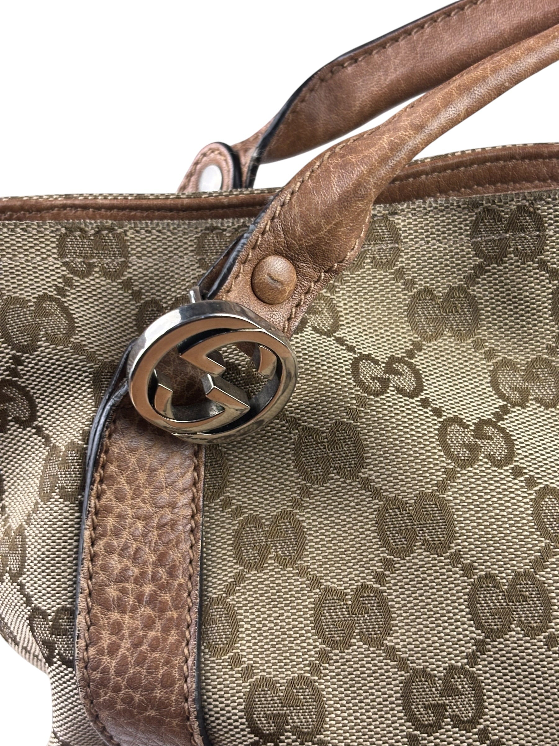 Gucci Beige/Brown Leather GG Satchel Two-Way Bag