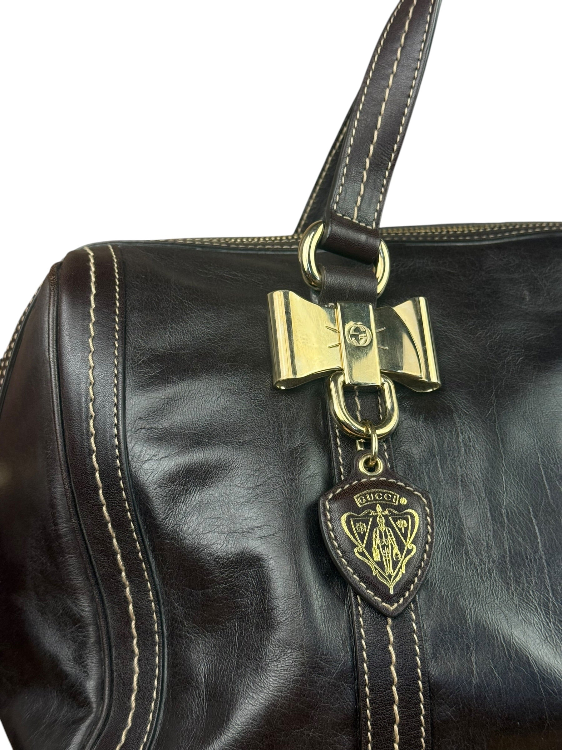 Gucci Vintage Dark Brown Leather Duchessa Boston Handbag