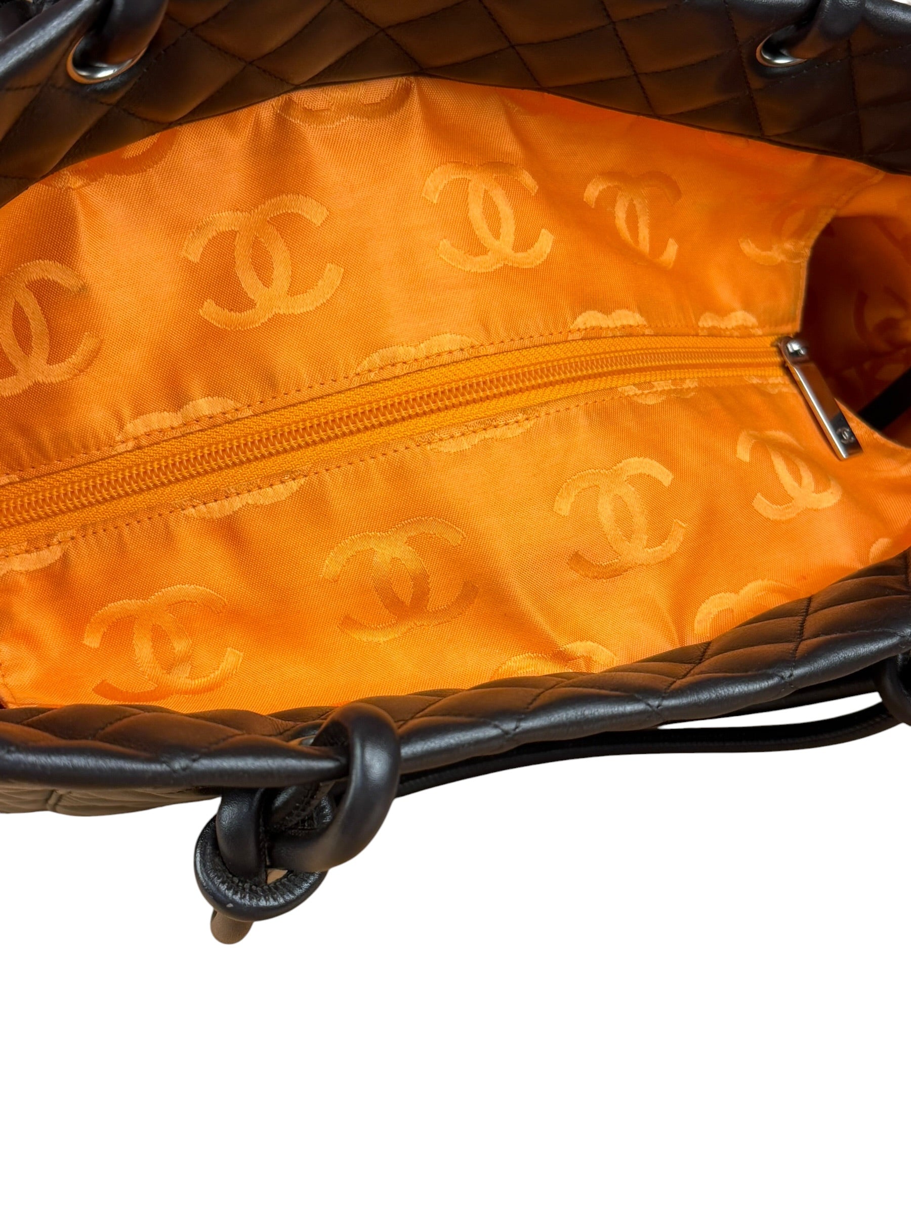 Chanel Brown Quilted Leather Cambon Ligne Shoulder Tote 2004