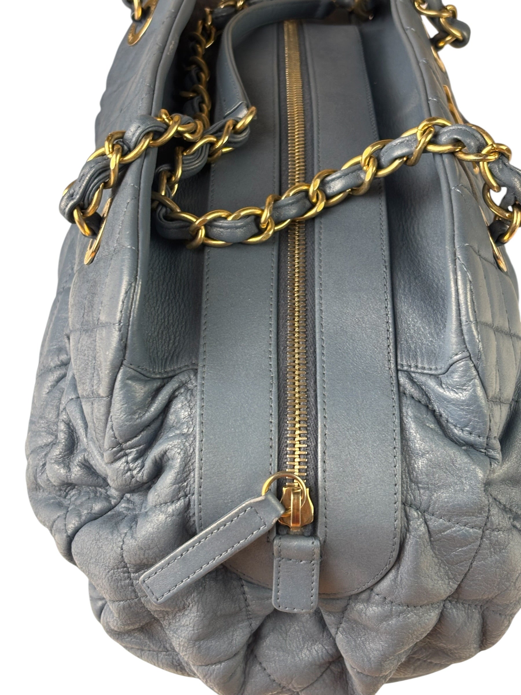 Chanel Blue Quilted Calfskin Iridescent Bowling Bag 2011