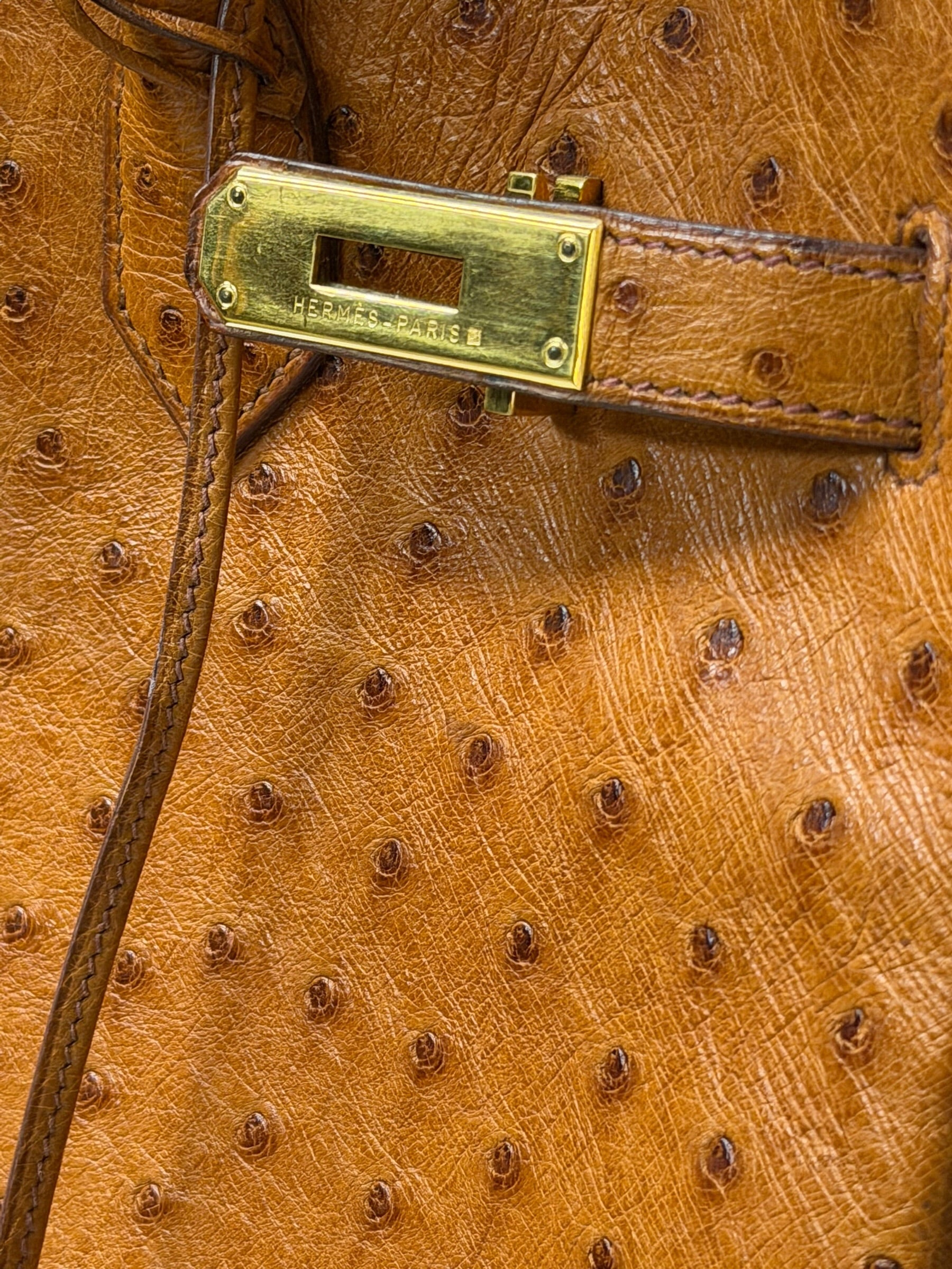 Hermes Birkin 35 Ostrich Leather Handbag Gold Hardware