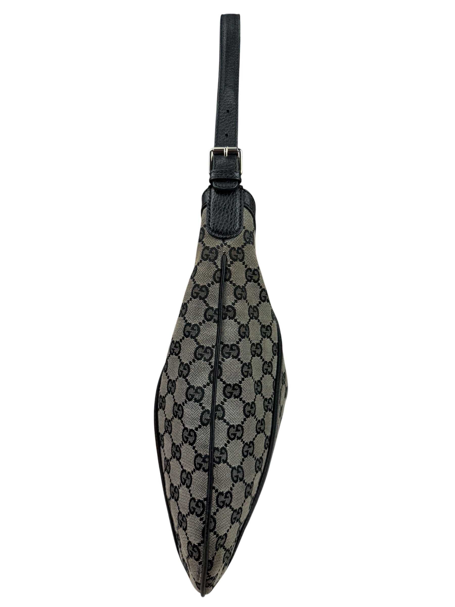 Gucci Black Leather Trim GG Supreme Hobo Bag
