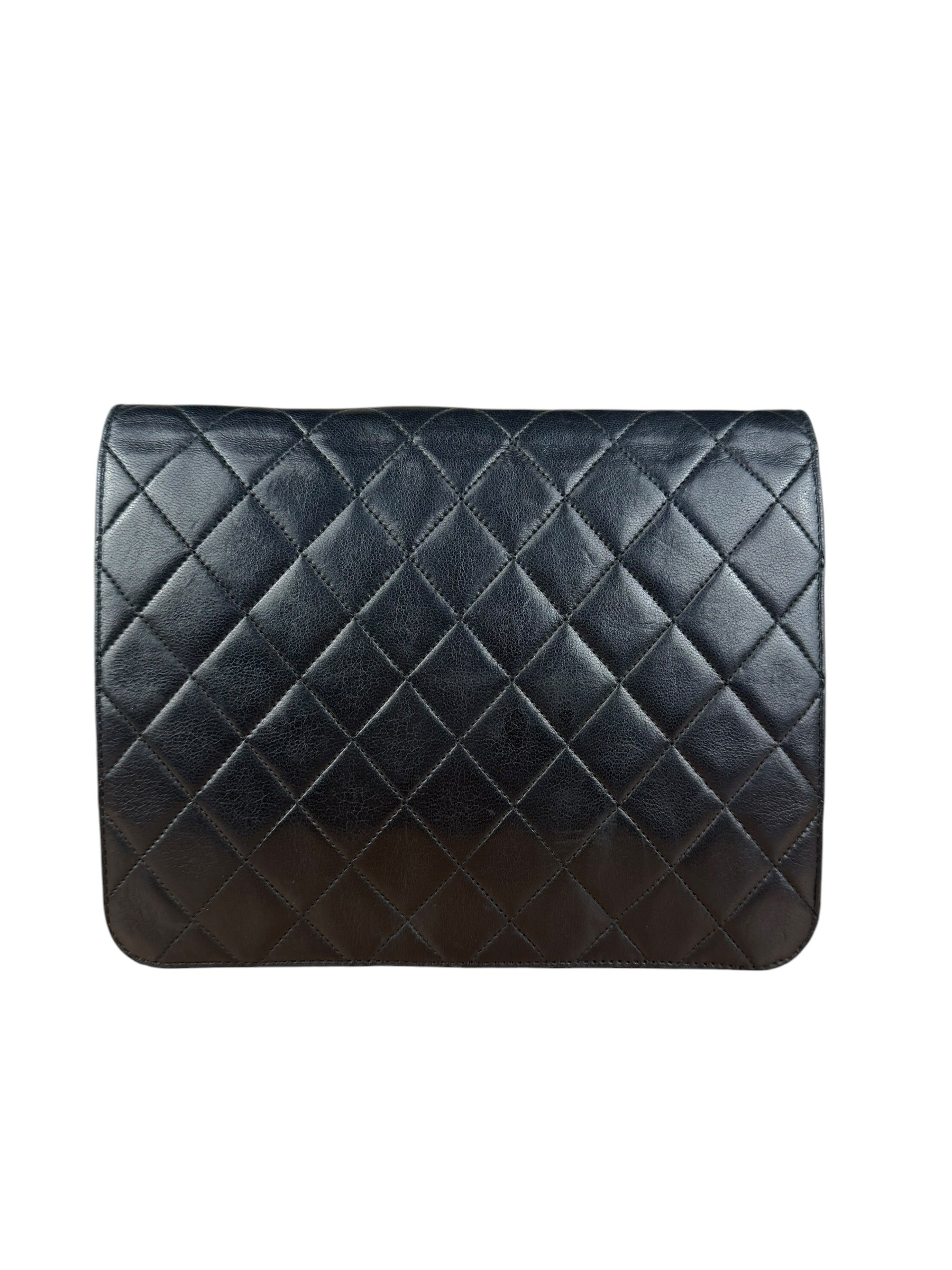 Chanel Black Diamond Stitch Lambskin Square Flap 1988